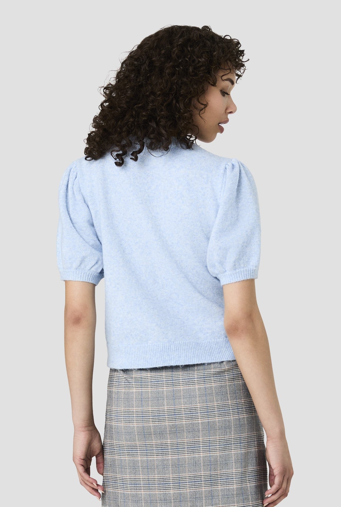 Yulia Knit Puff Sleeve Top In Glacial Blue