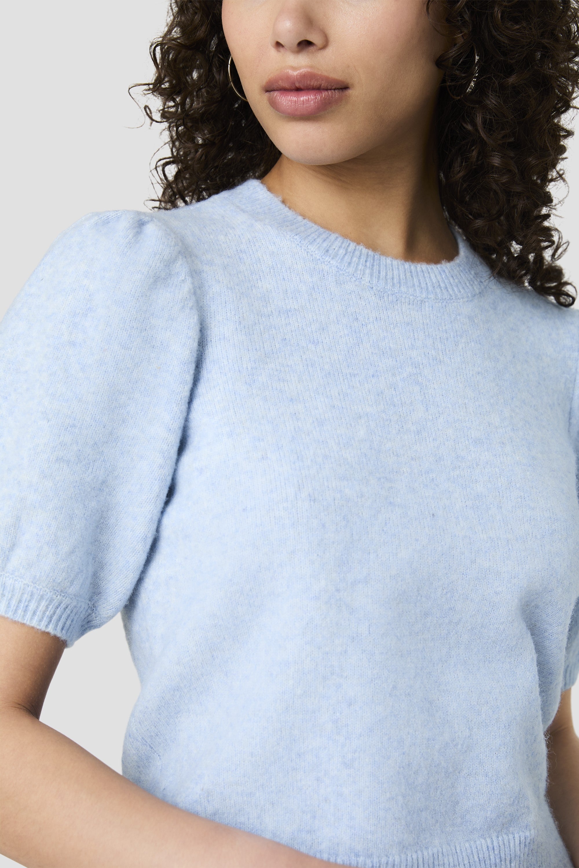 Yulia Knit Puff Sleeve Top In Glacial Blue