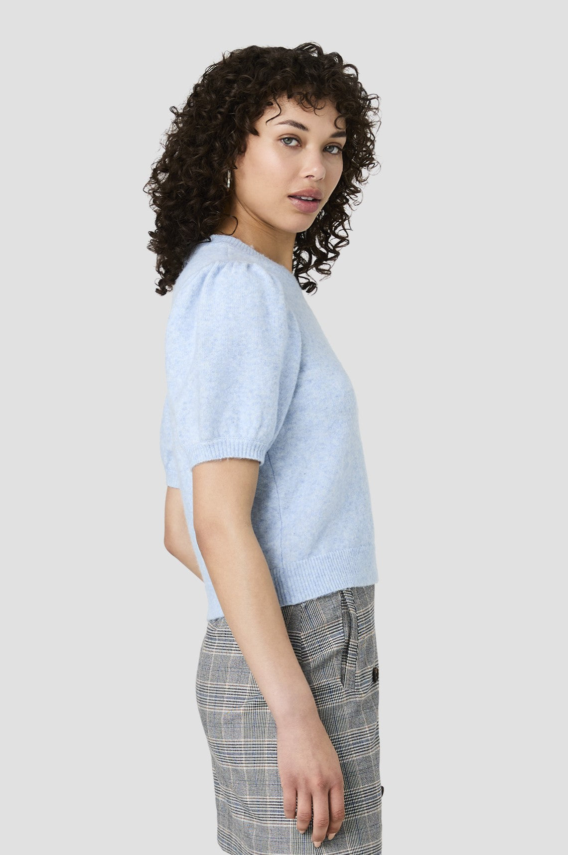 Yulia Knit Puff Sleeve Top In Glacial Blue
