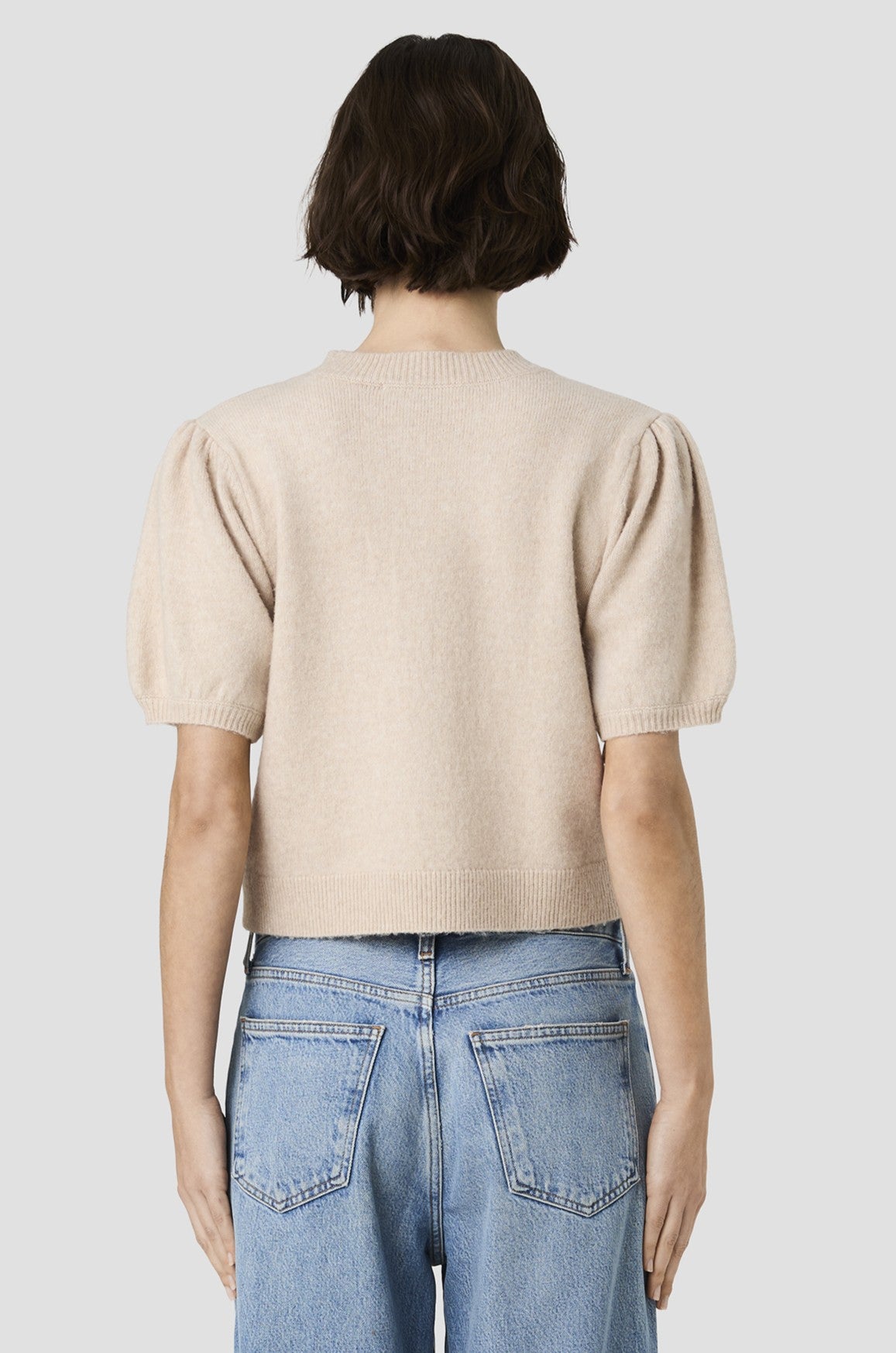 Yulia Knit Puff Sleeve Top In Oatmeal