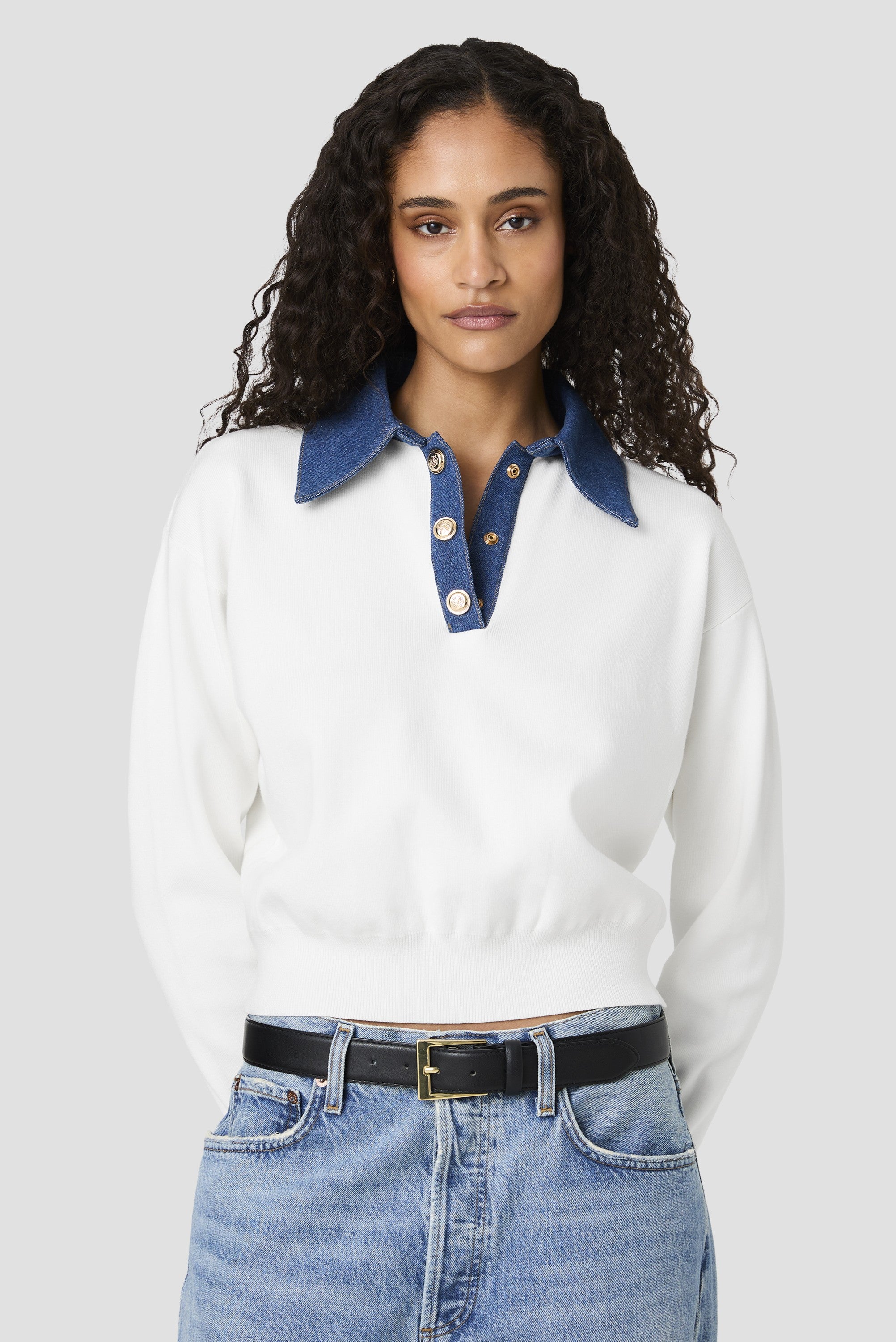 Denim/Knit Collared Sweater