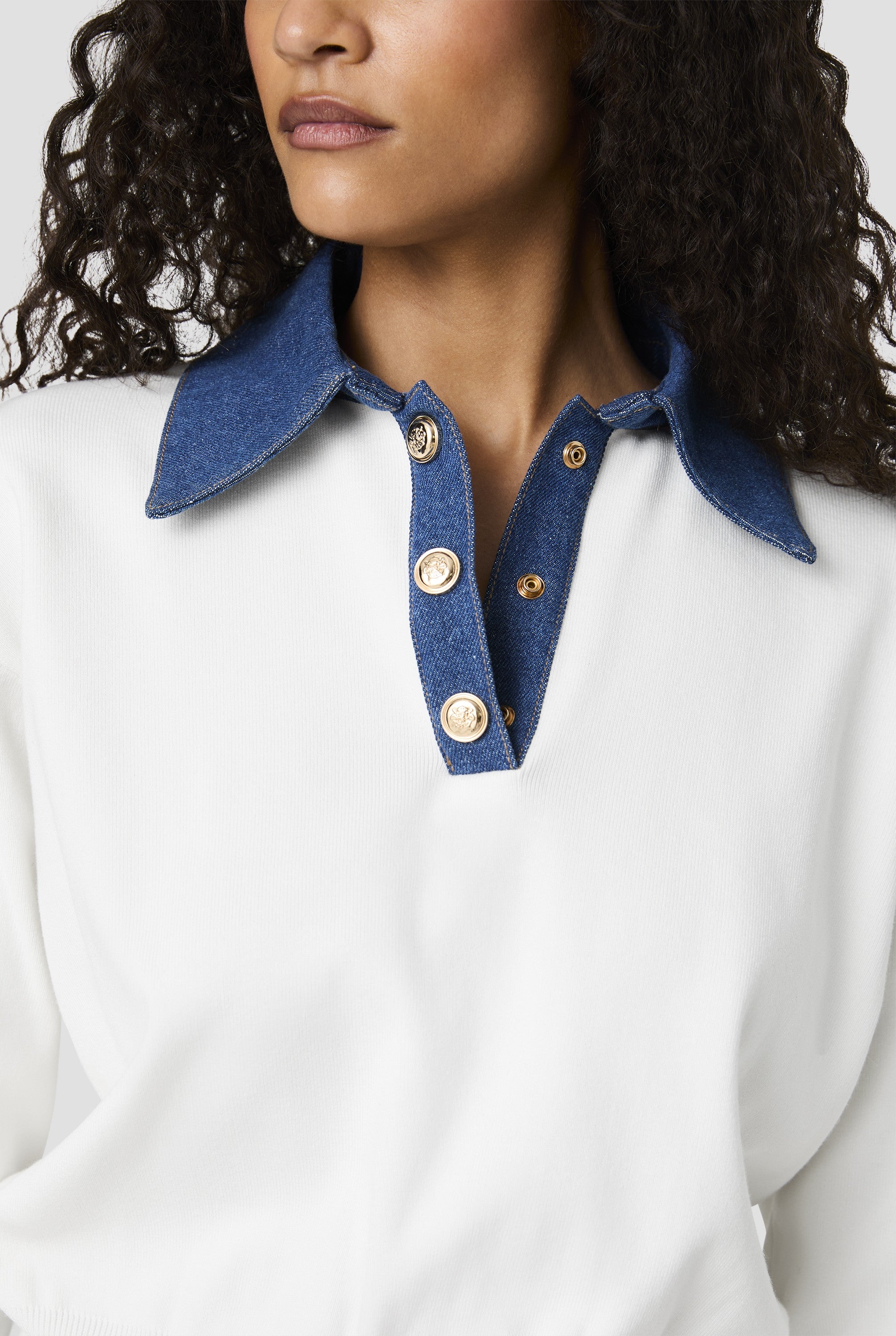Denim/Knit Collared Sweater