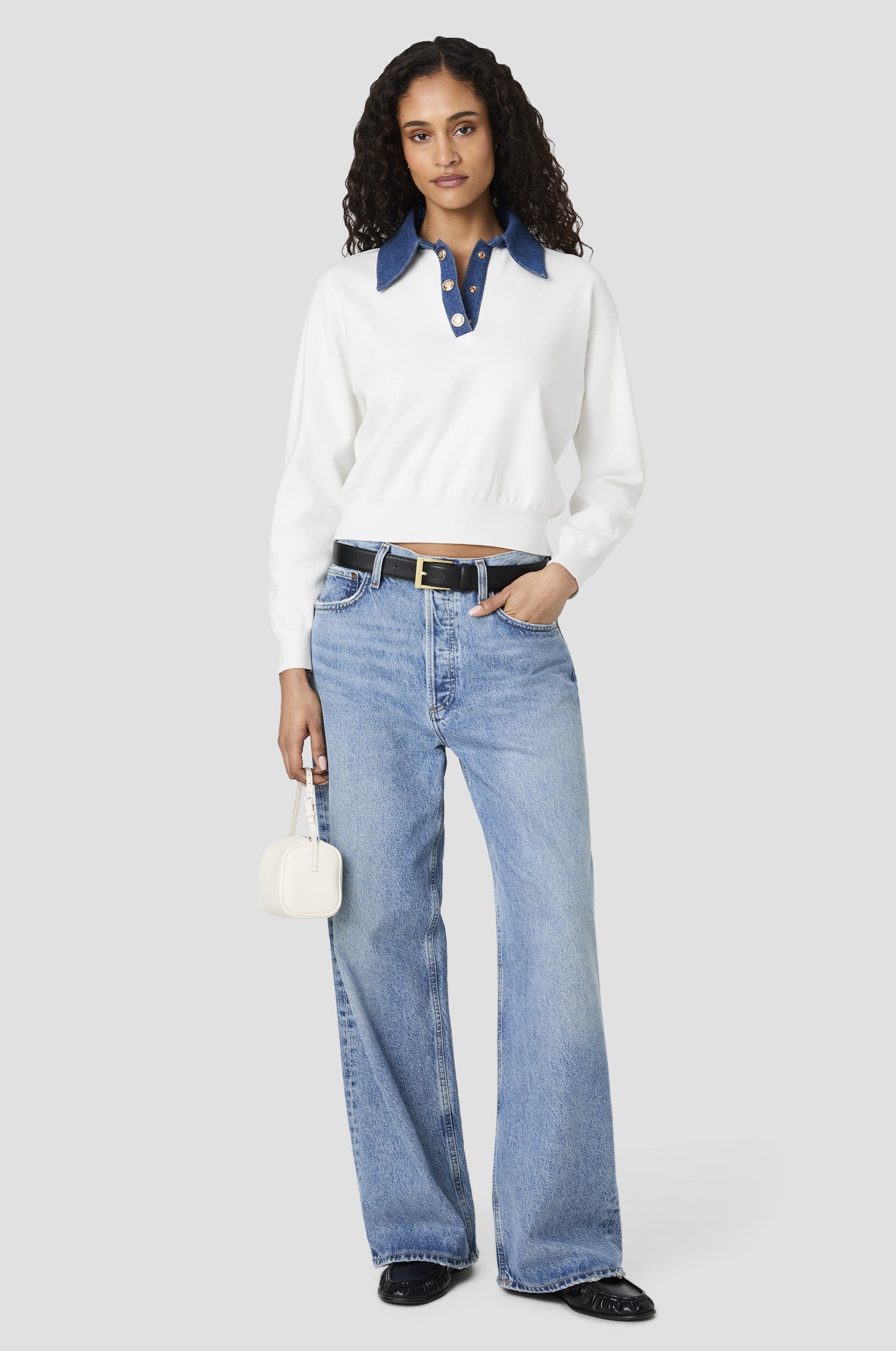Denim/Knit Collared Sweater