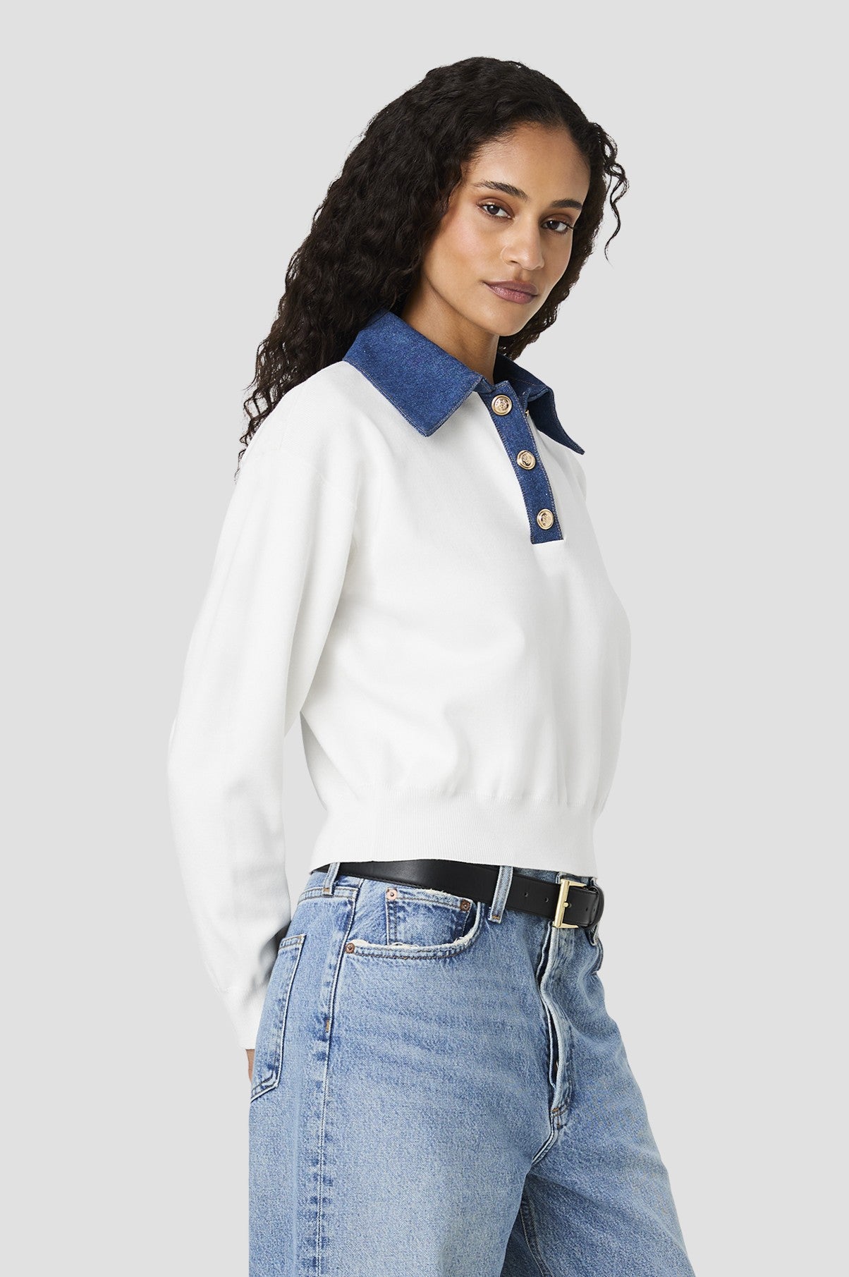 Denim/Knit Collared Sweater