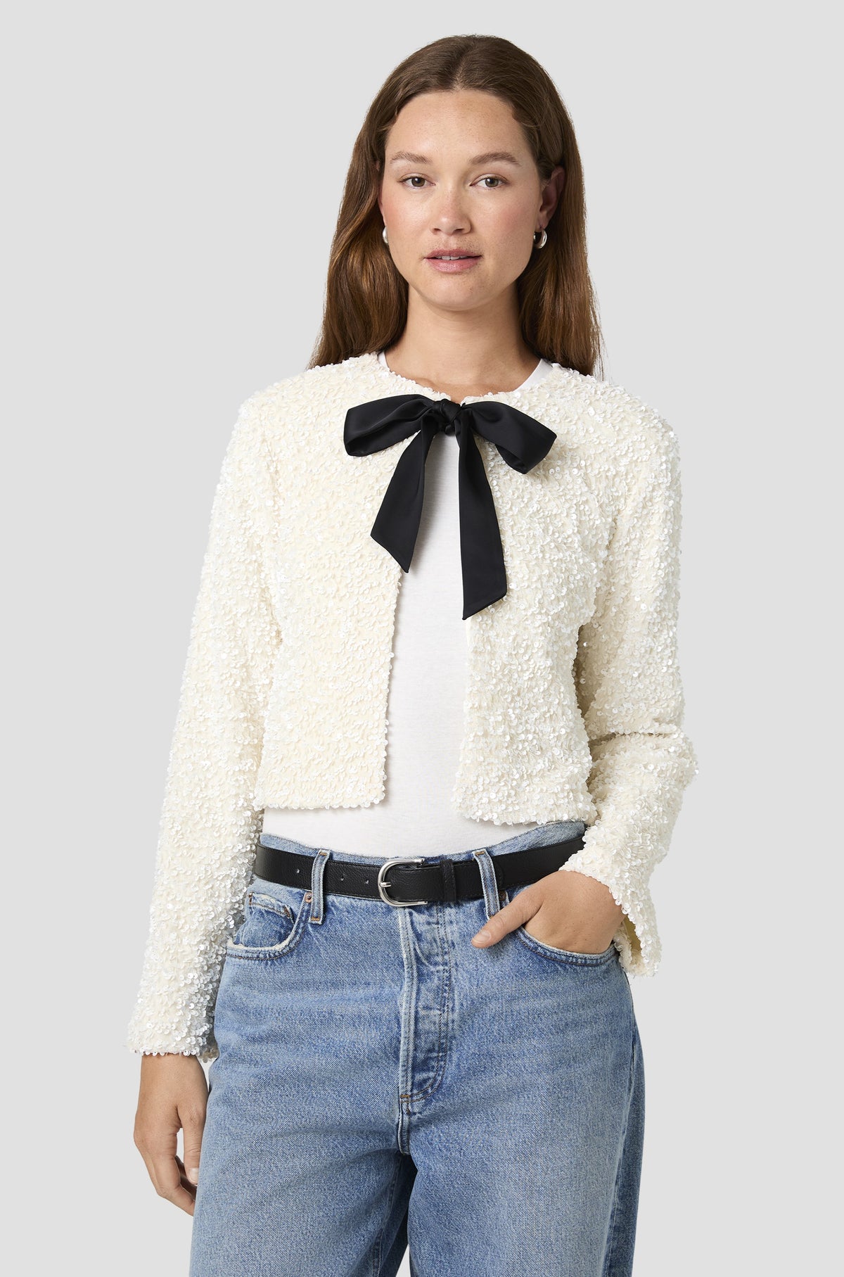 Sequin Stretch Velvet Chiffon Jacket