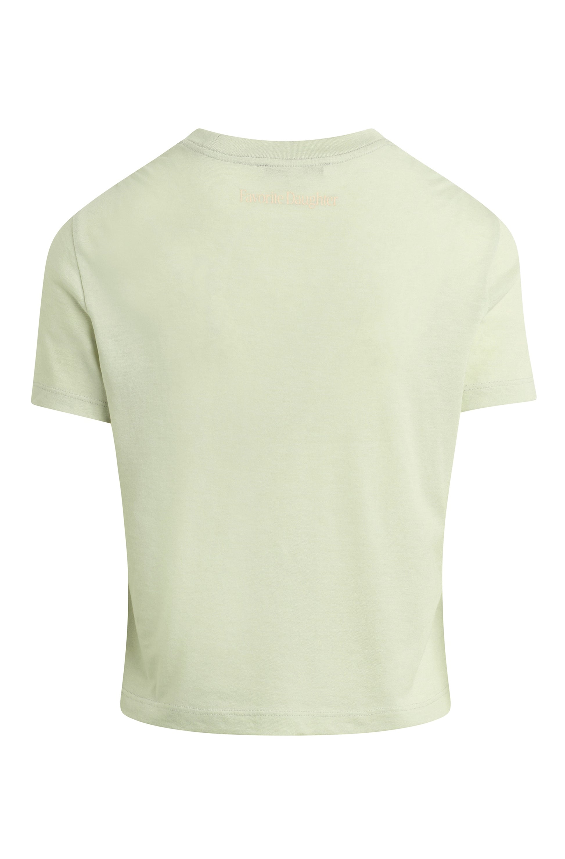 The Cropped Moms Favorite Tee by Favorite Daughter is shown from the back in light green, featuring a cropped fit, short sleeves, a round neckline, and soft tri-blend cotton fabric.