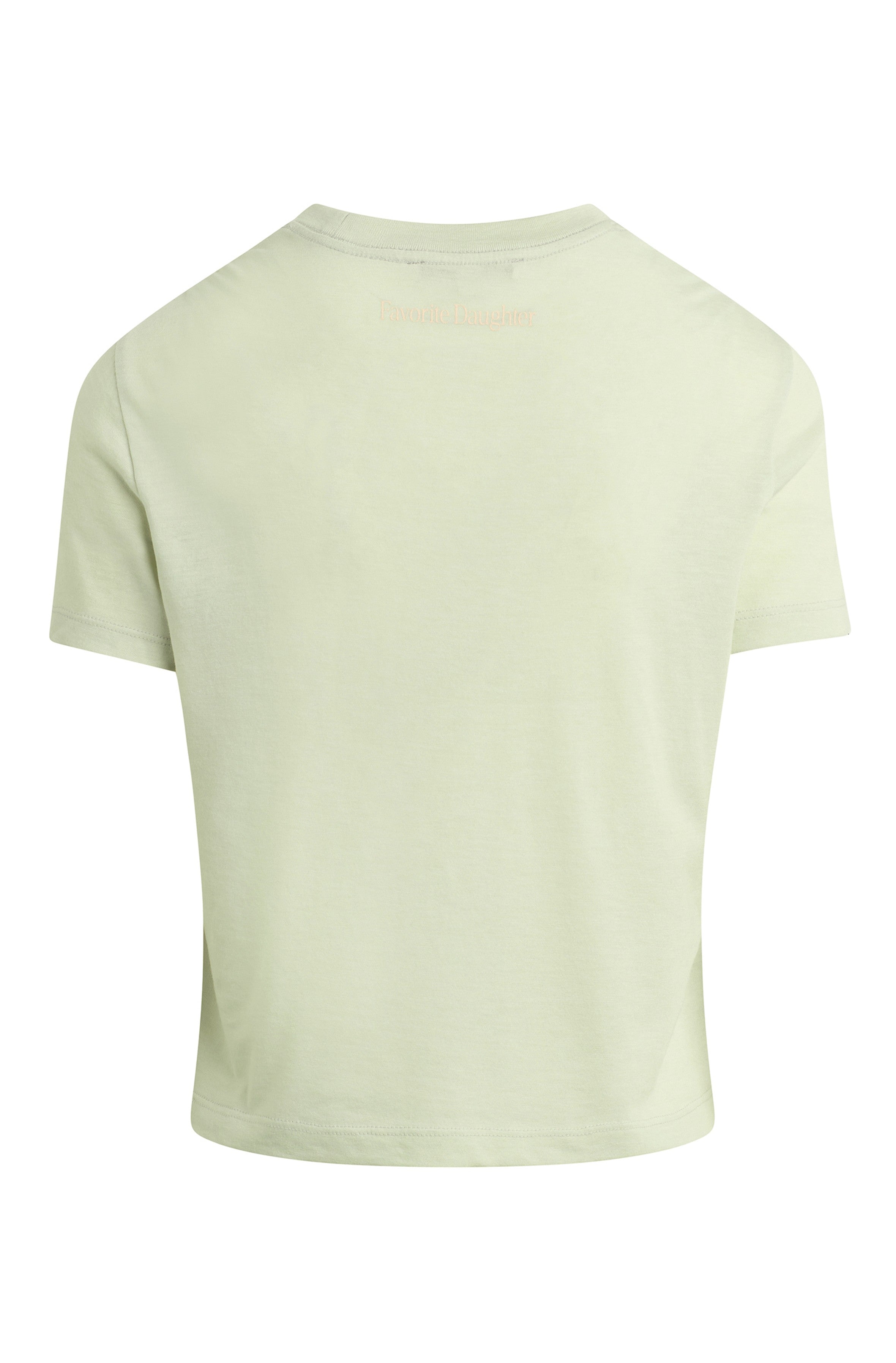 The Cropped Moms Favorite Tee by Favorite Daughter is shown from the back in light green, featuring a cropped fit, short sleeves, a round neckline, and soft tri-blend cotton fabric.