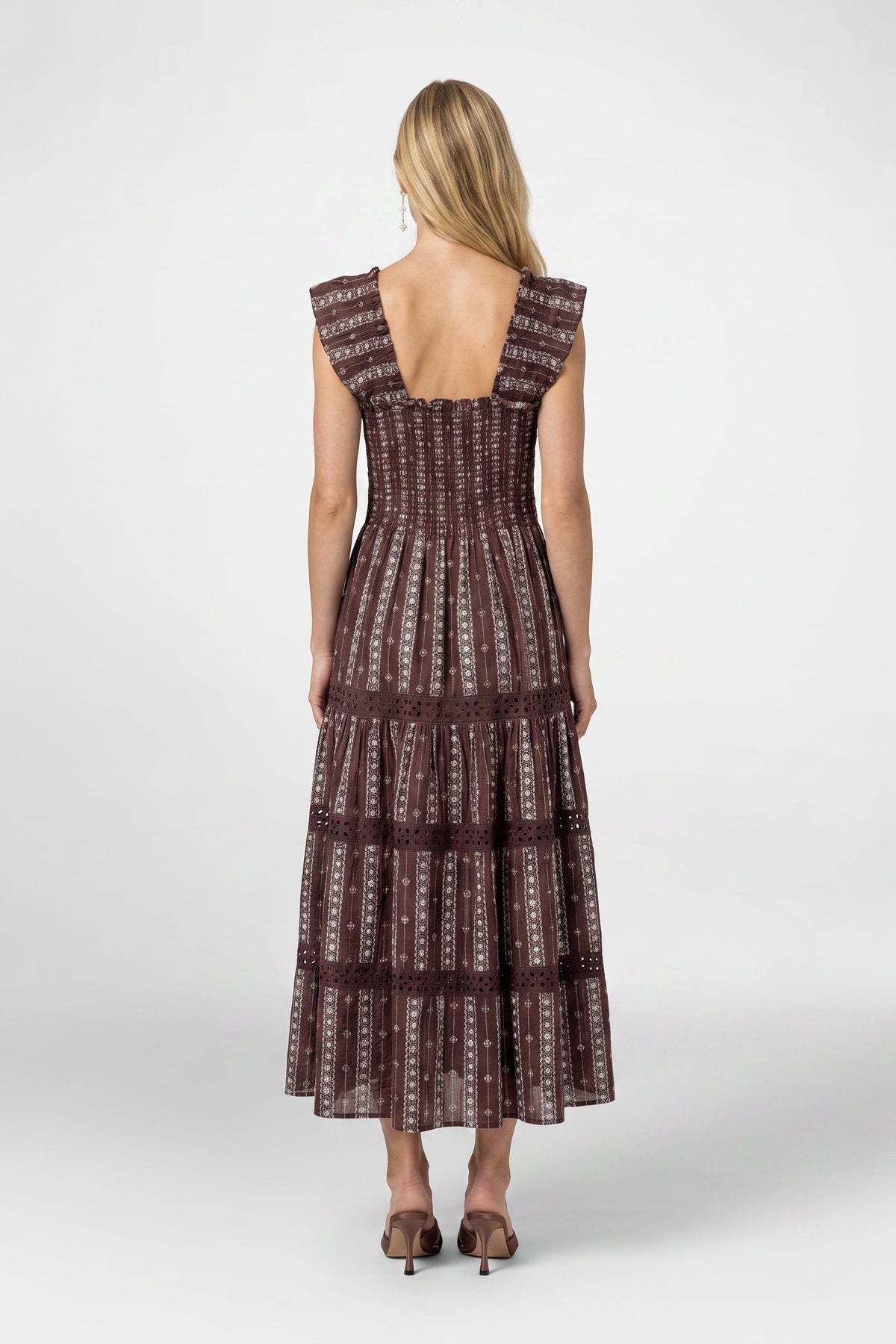 Calypso Smocked Eyelet Midi Dress