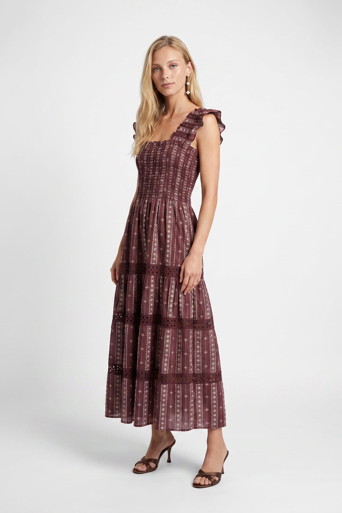 Calypso Smocked Eyelet Midi Dress
