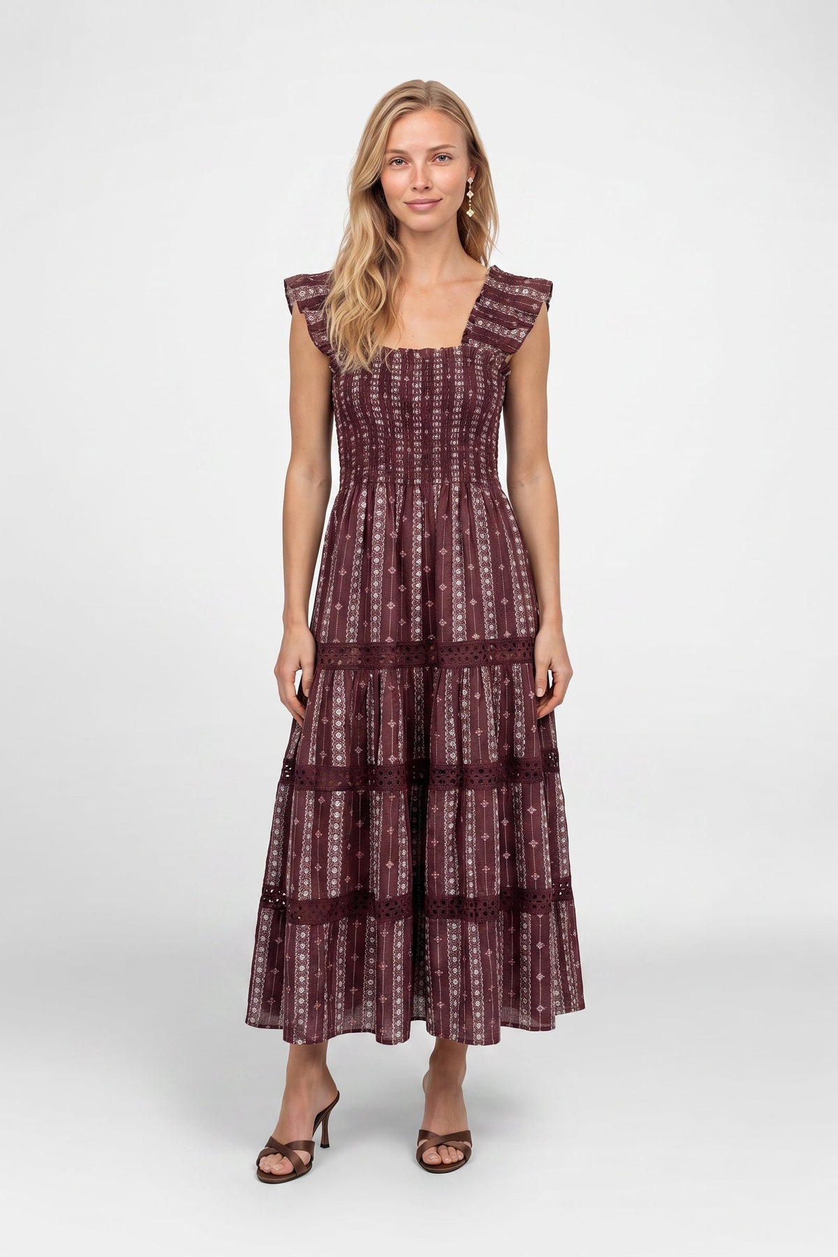 Calypso Smocked Eyelet Midi Dress