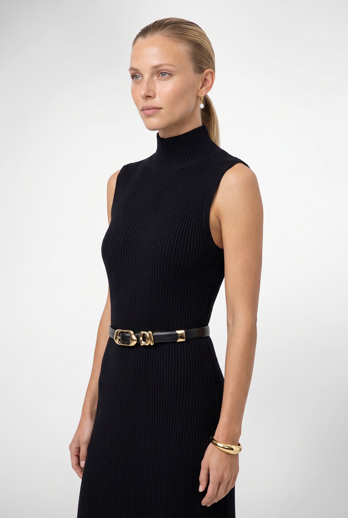 Gailoa Mockneck Sleeveless Midi Cashmere Sweaterdress In Black