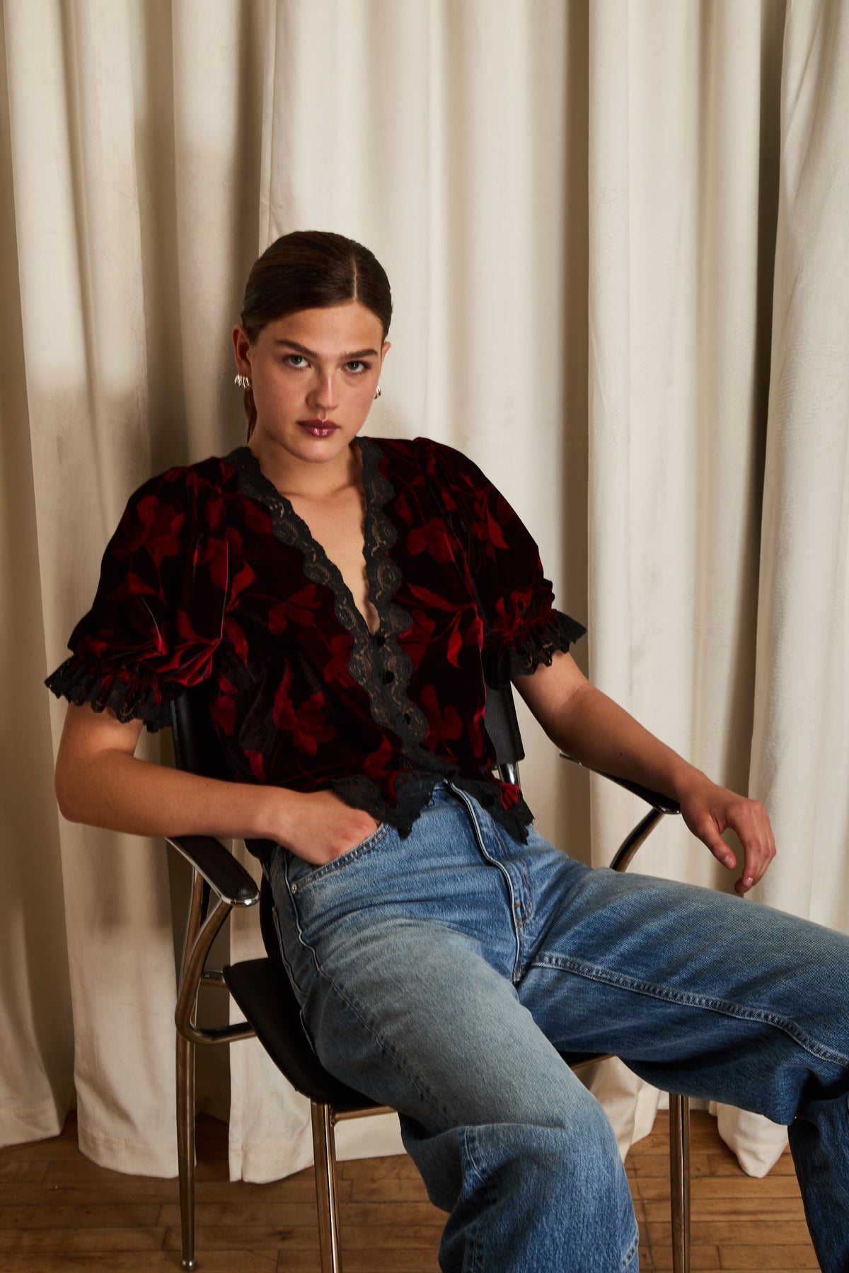 Berlin Dark Floral Printed Velvet Top