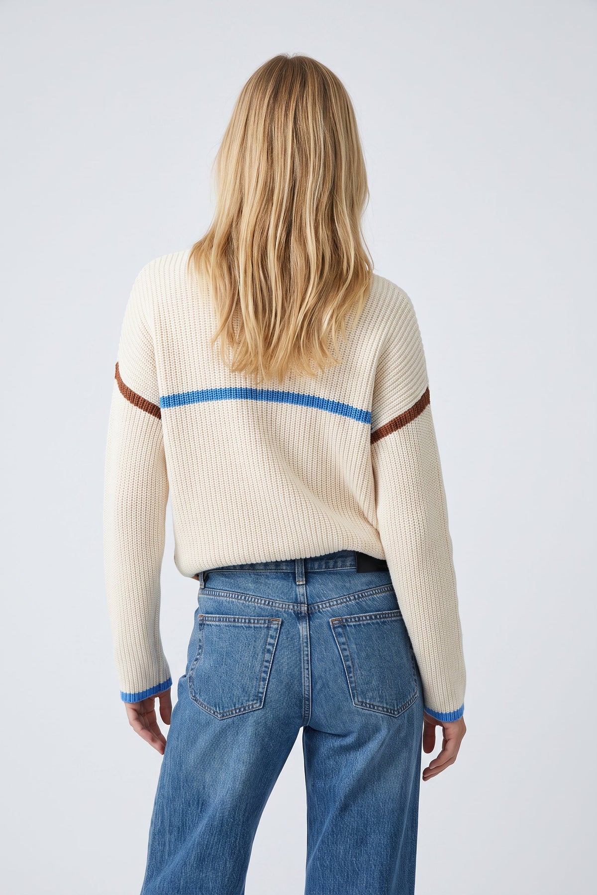 Erin Contrast Trim Half Zip Sweater In Ivory Multi