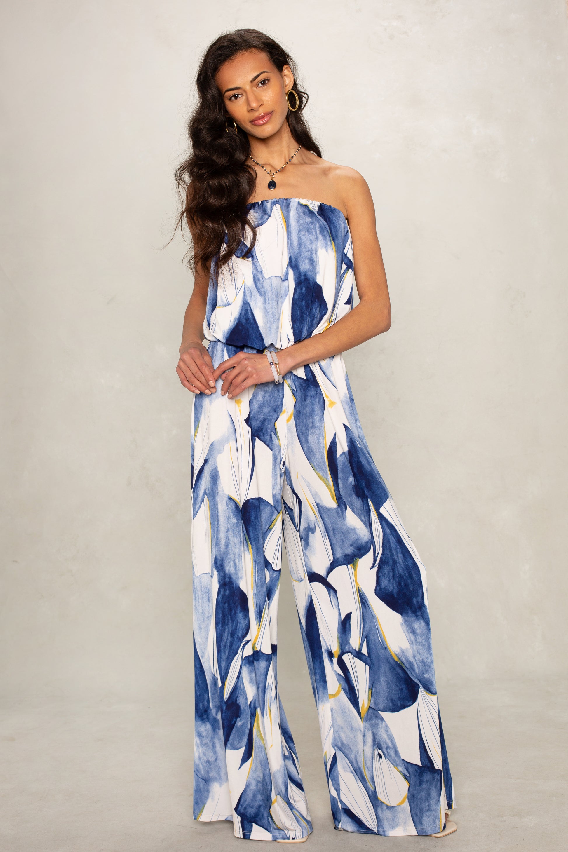 jumpsuit dresses for women Ari Strapless Easy Jumpsuit Blue Multi / M