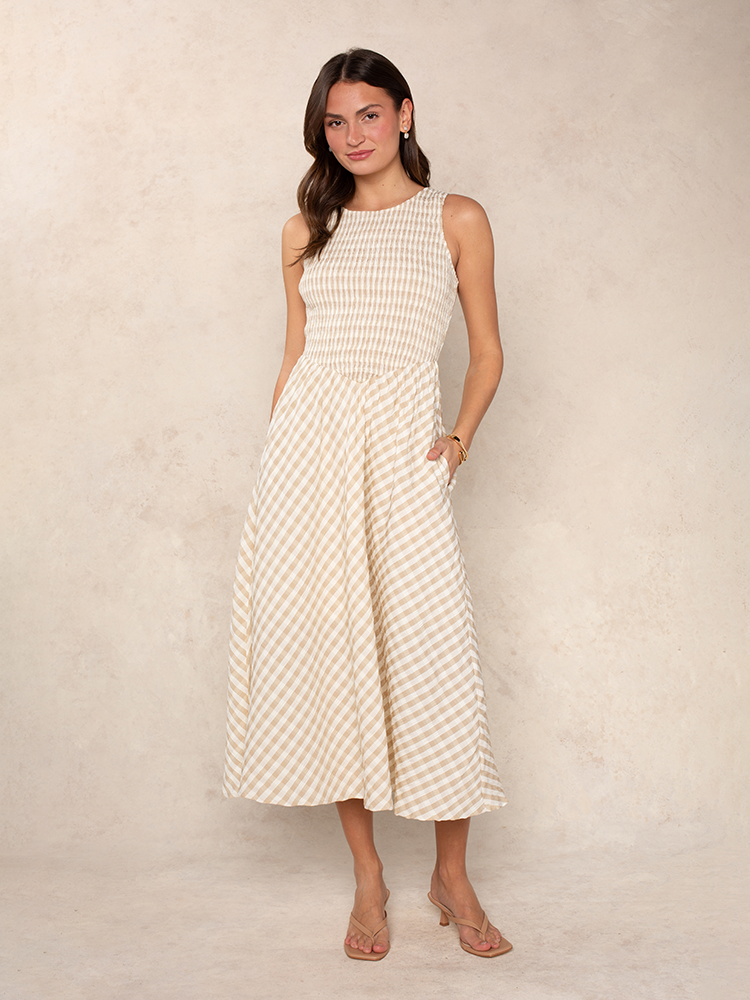 Lola Smocked Gingham Maxi Dress