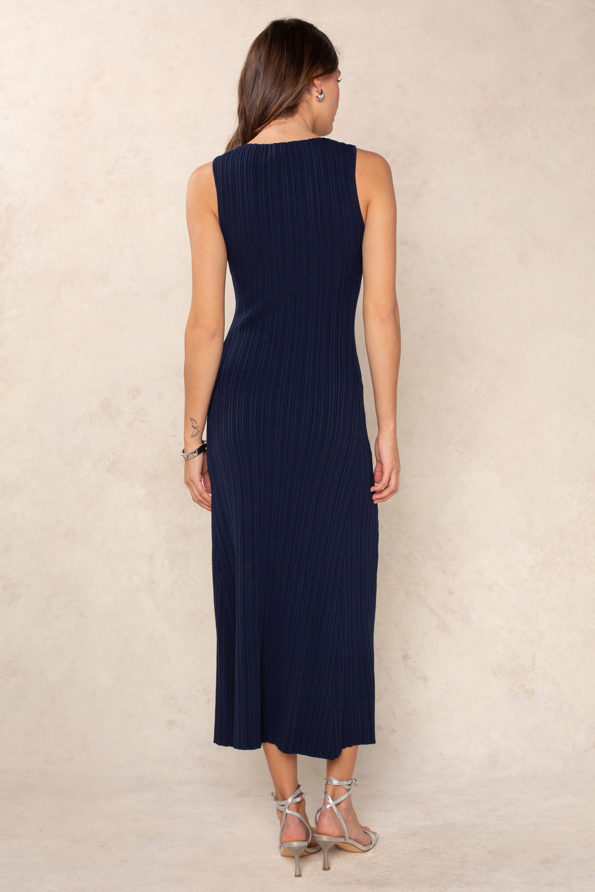 navy blue ribbed dress Navy Ribbed Knit Long Sleeve Sweater Dress