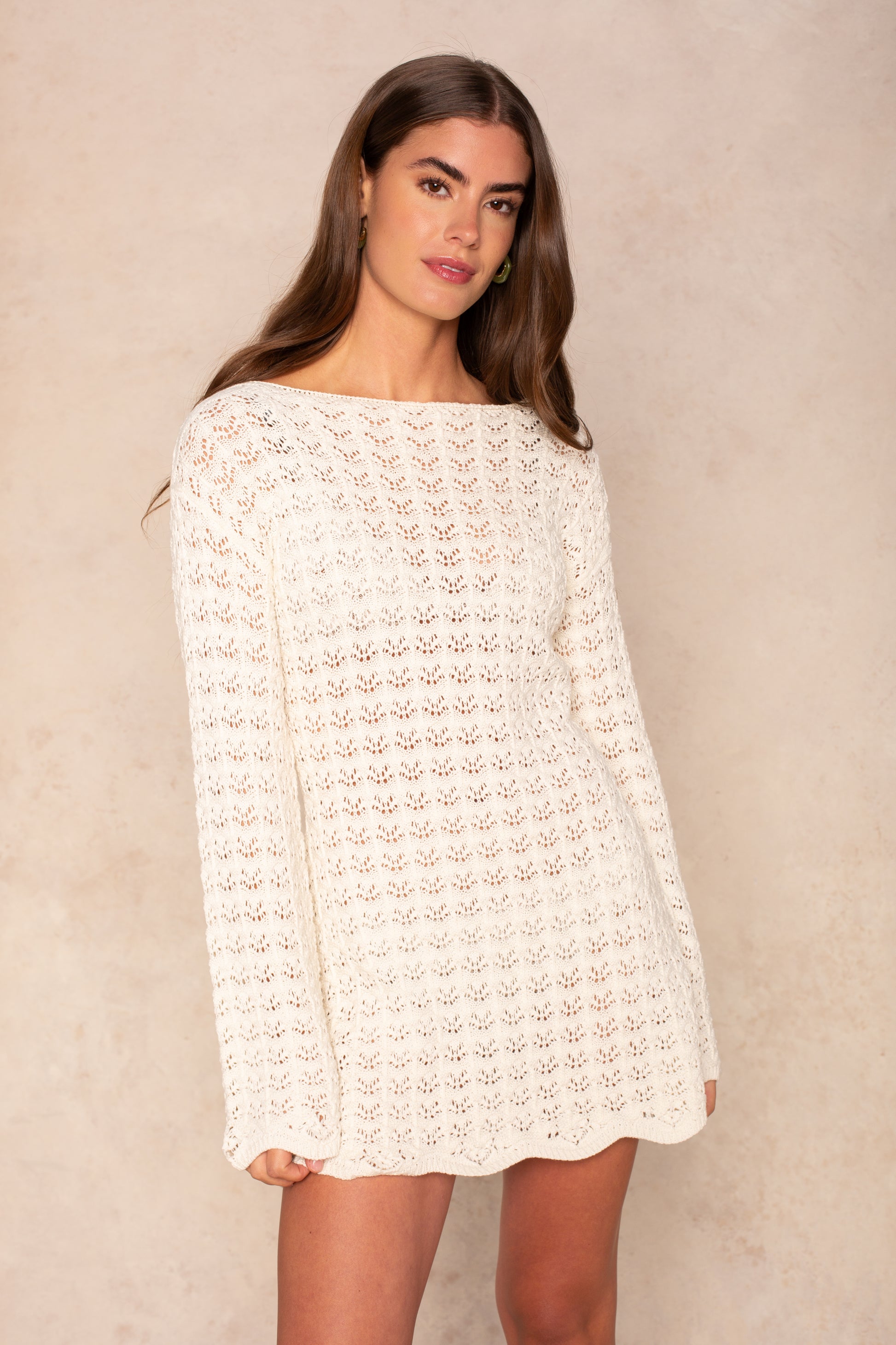 crochet cover up dress Callie Crochet Cover Up Tunic Black Cream / XS