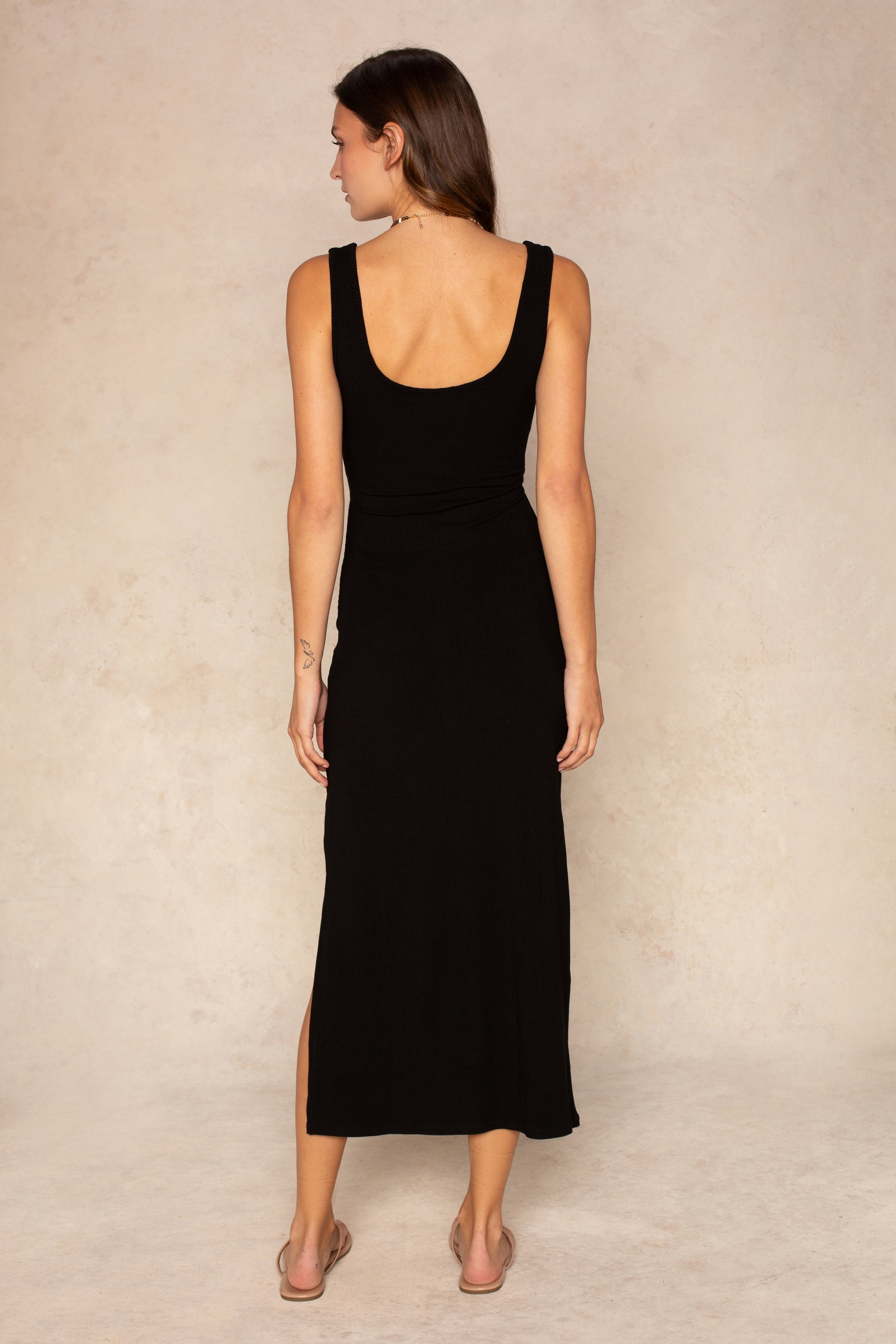 Leila Rib Knit Cutout Maxi Dress Brown Black / M