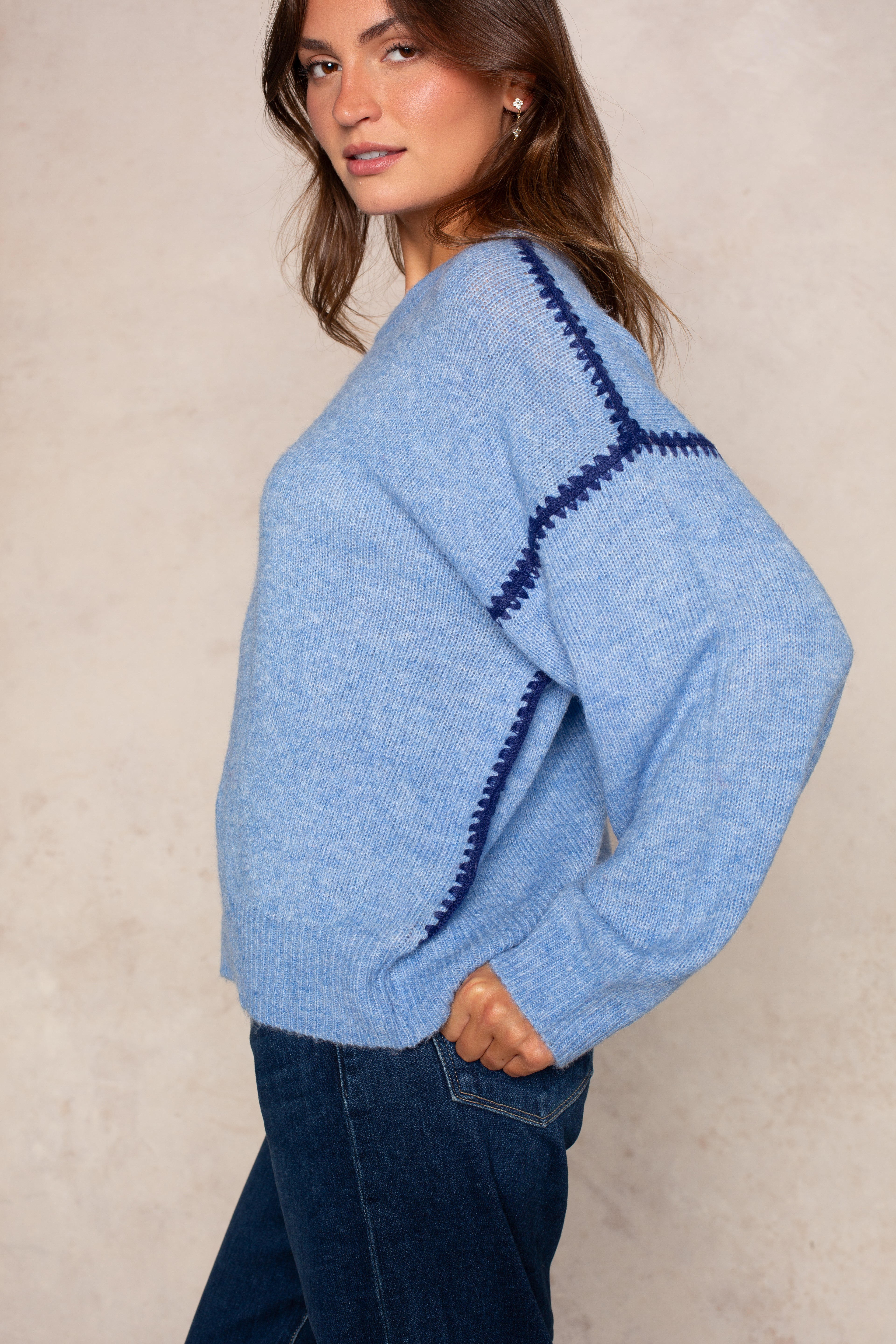 Jenny Sweater In Light Blue Navy