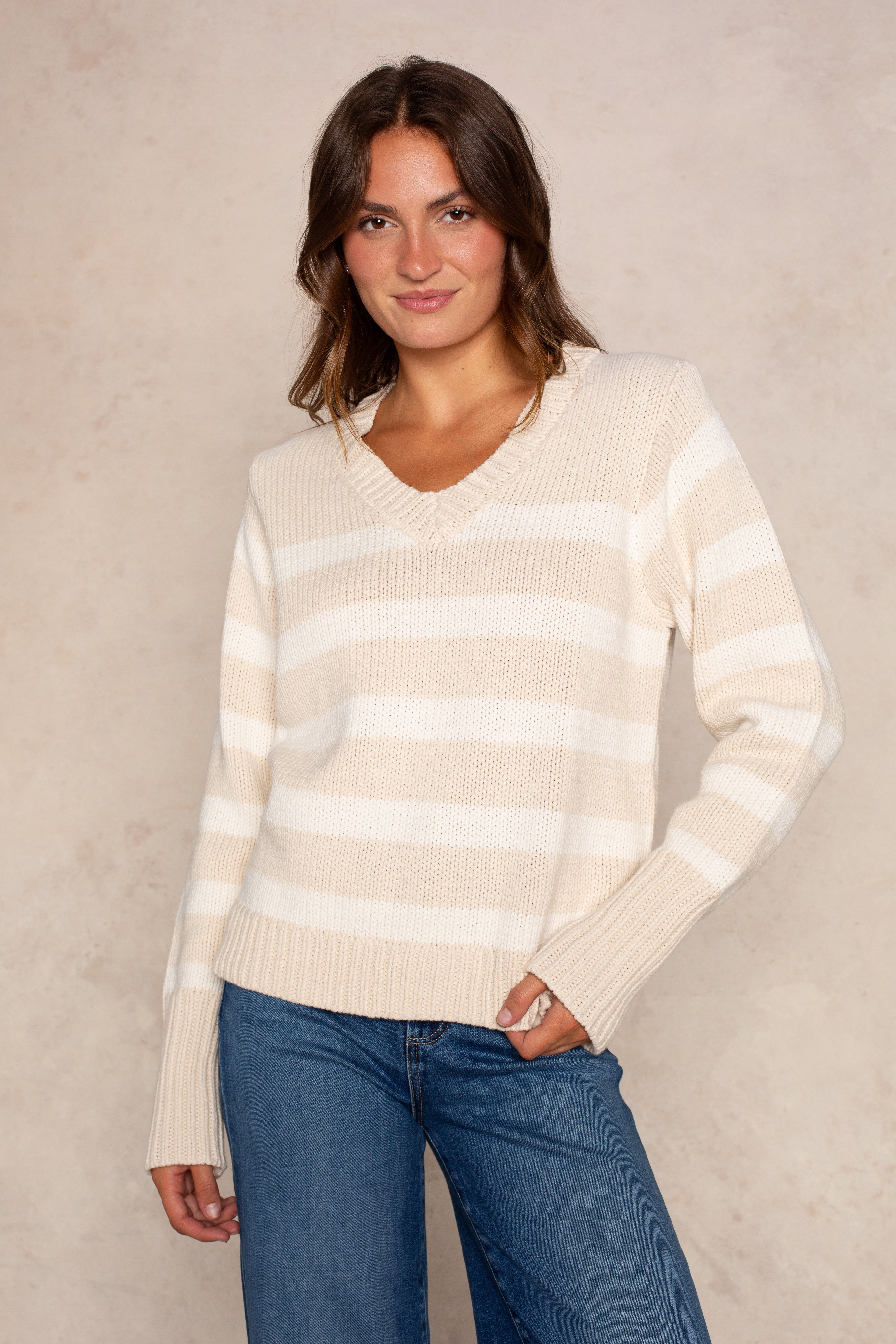 Lizzie Striped Vneck Sweater