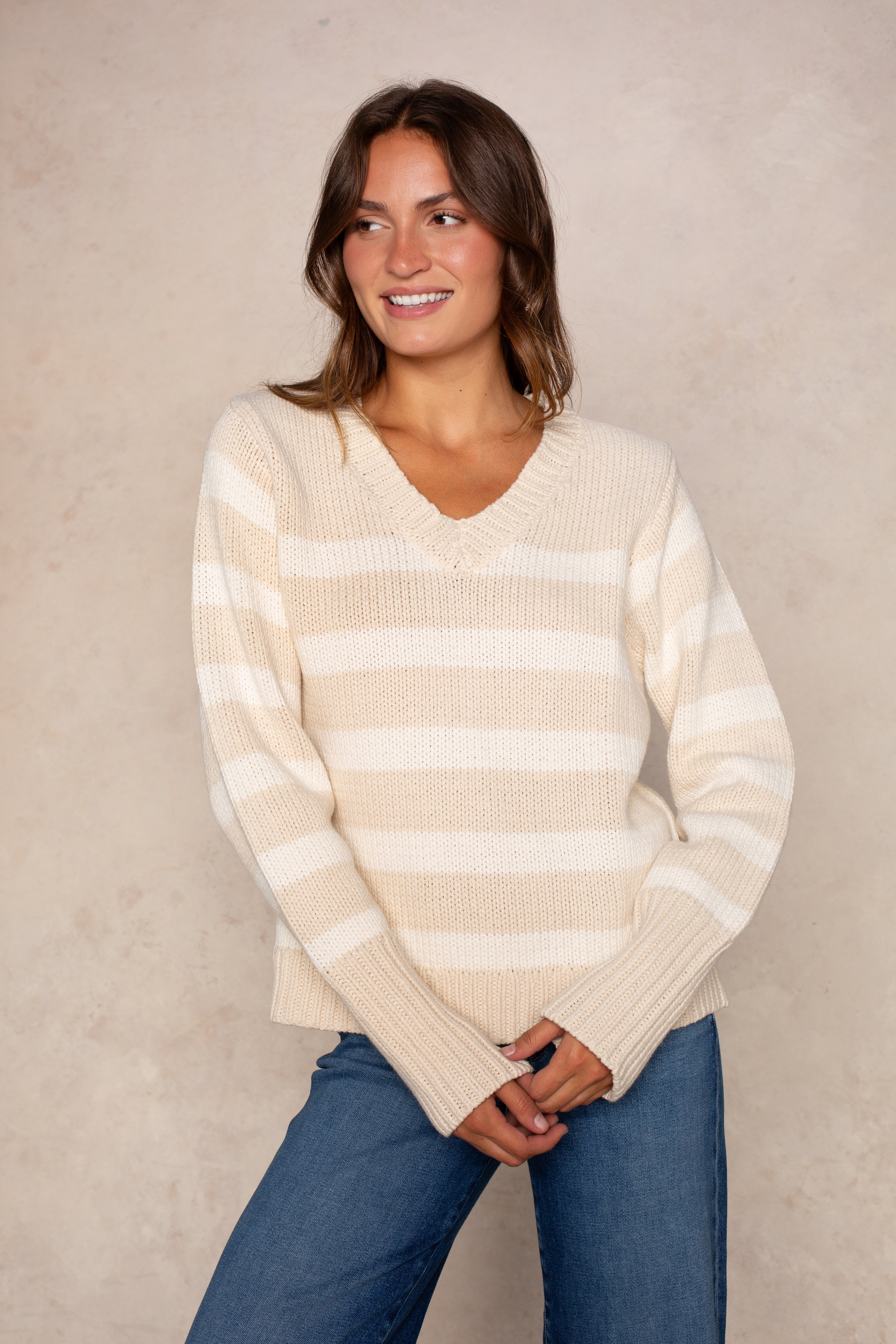 Lizzie Striped Vneck Sweater