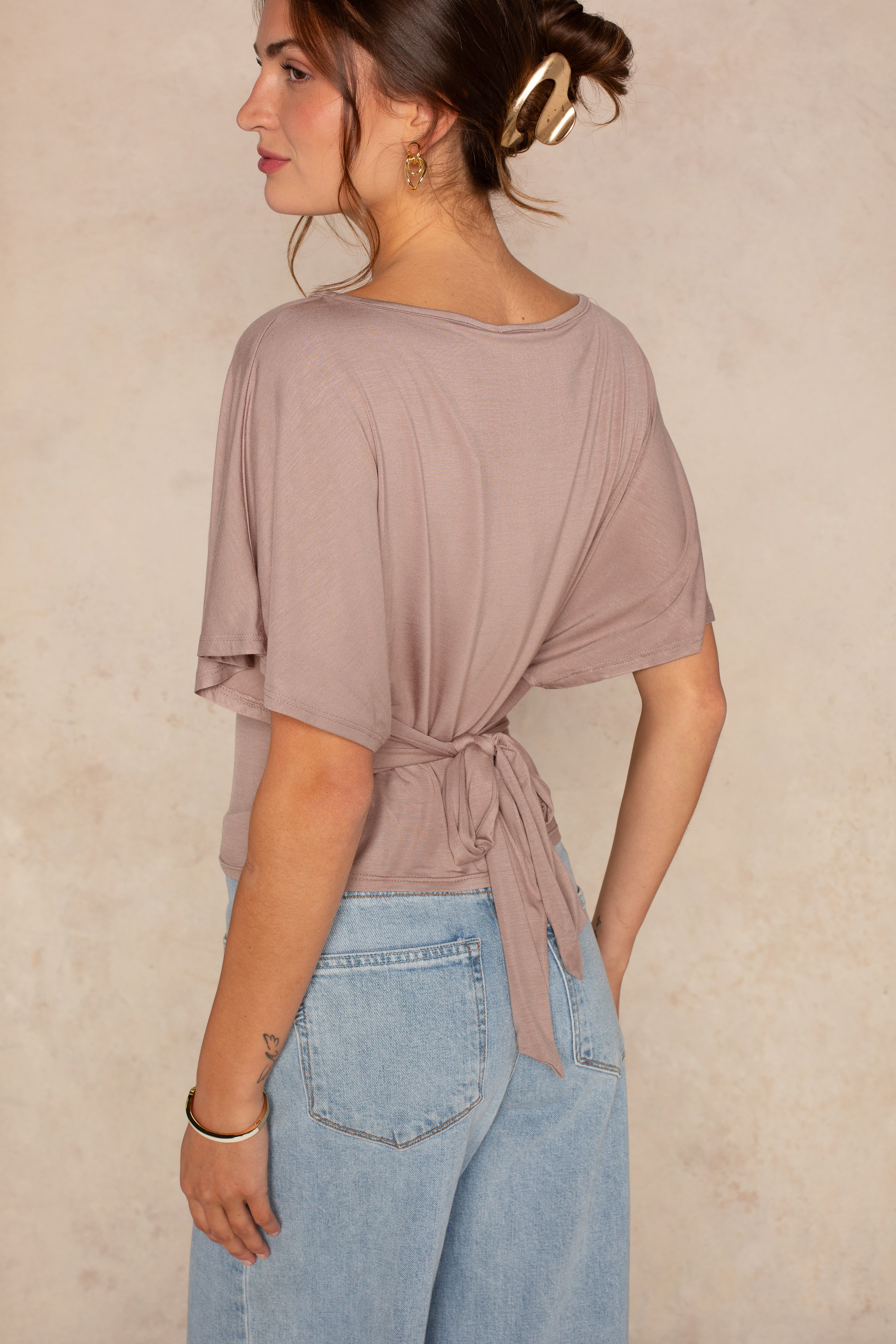 Emmaline Draped Flutter Sleeve Top – South Moon Under
