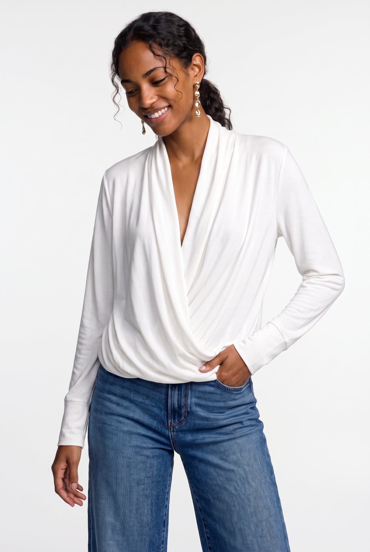 Gina Wrap Cupro Long Sleeve In Ivory