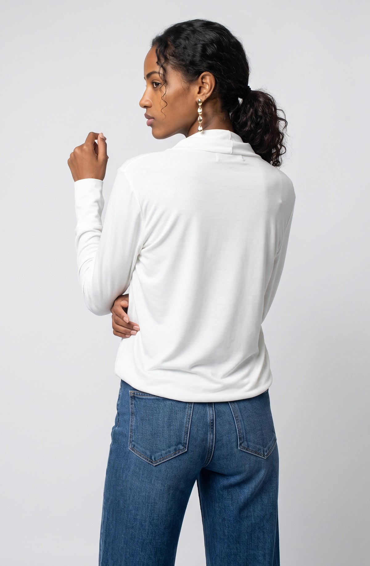 Gina Wrap Cupro Long Sleeve In Ivory