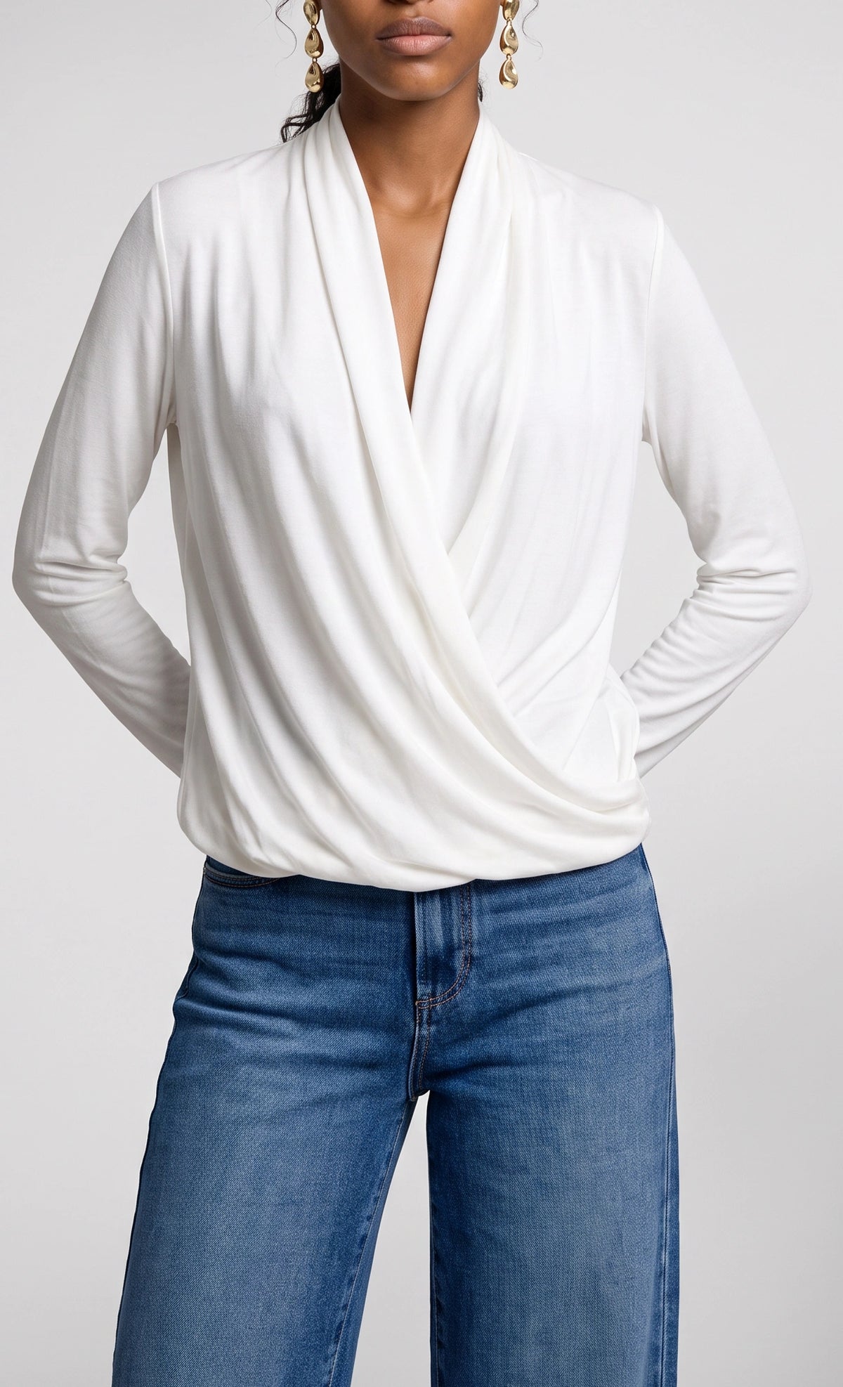 Gina Wrap Cupro Long Sleeve In Ivory