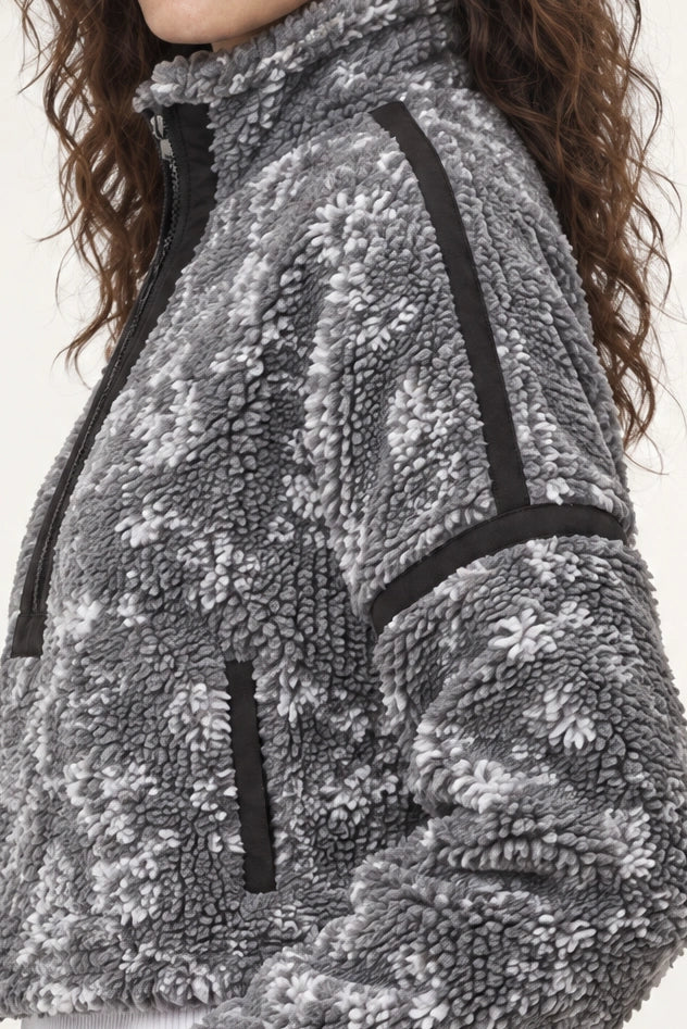 Stevie Printed Sherpa Jacket In Grey