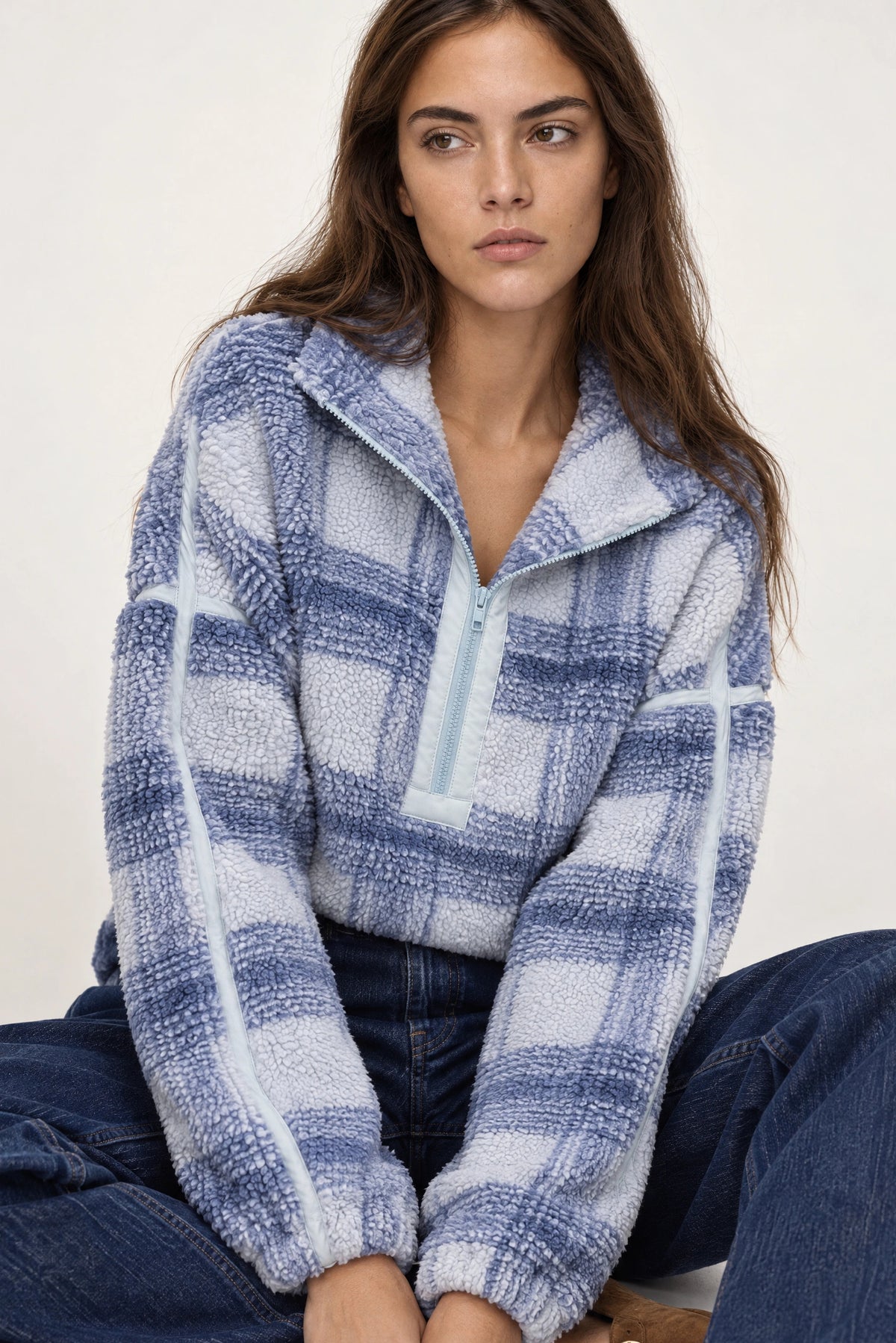 Stevie Printed Sherpa Jacket In Icy Blue