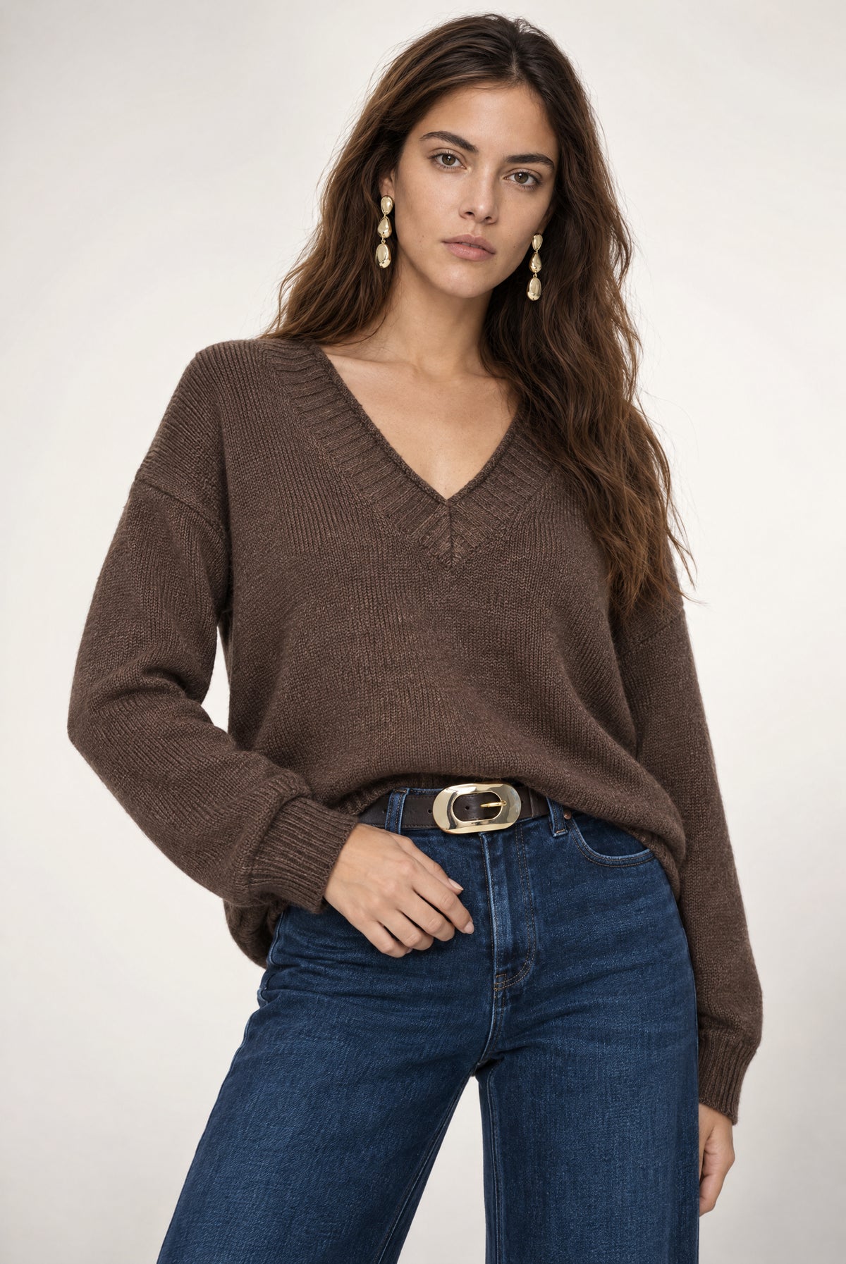 Vanessa V Neck Sweater In Brown