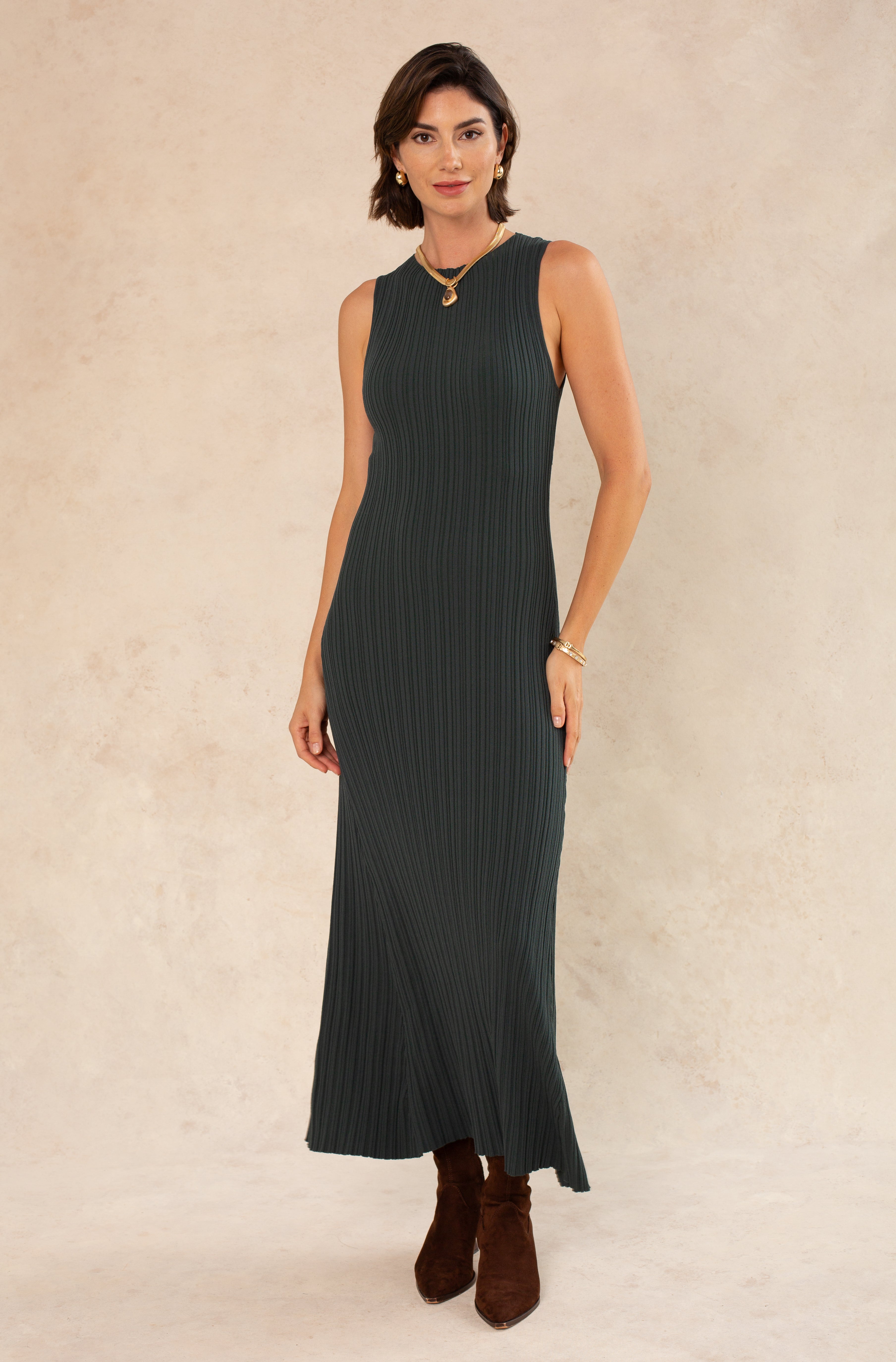 Liza Boatneck Wide Rib Midi Dress