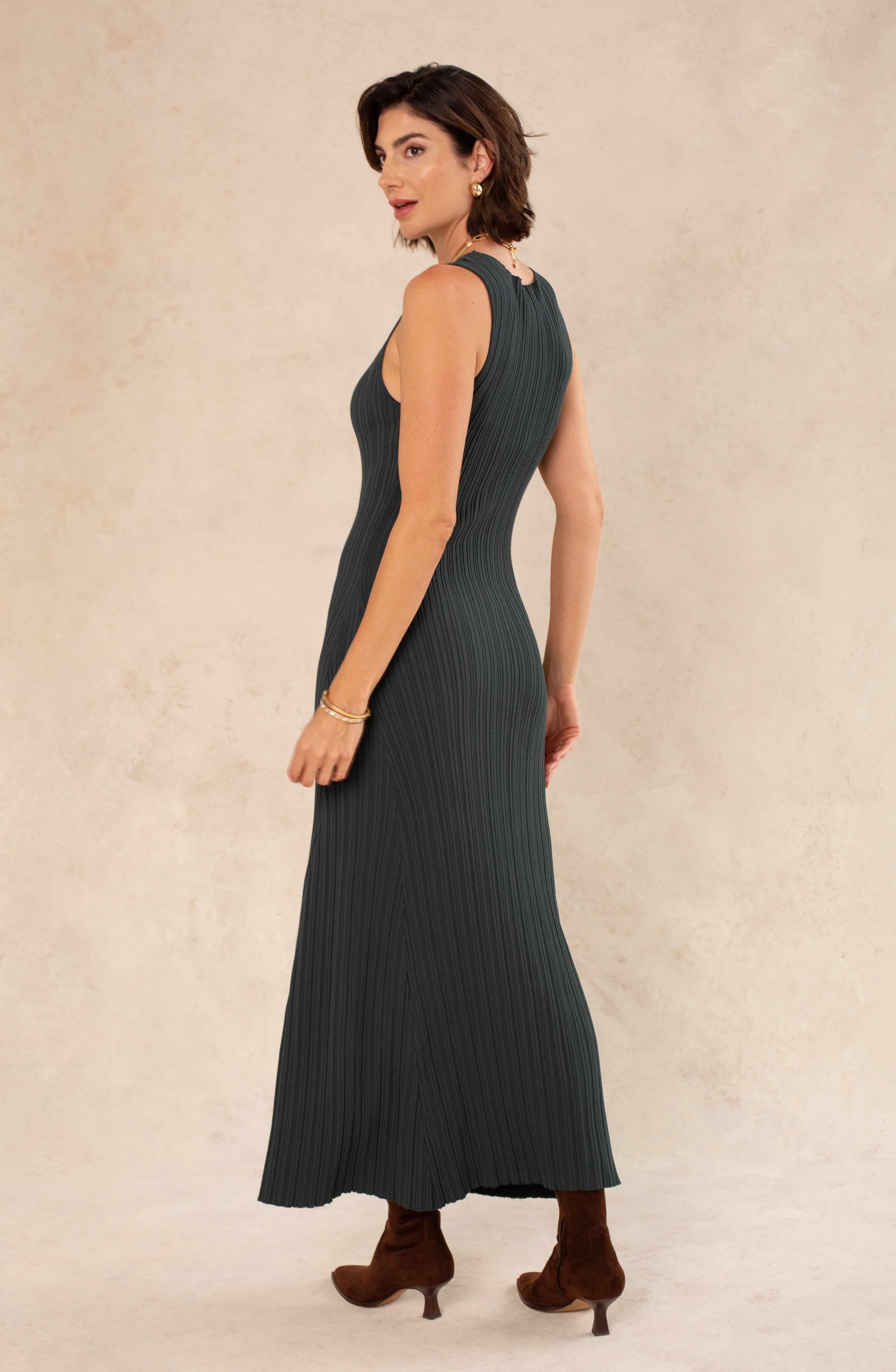 Liza Boatneck Wide Rib Midi Dress