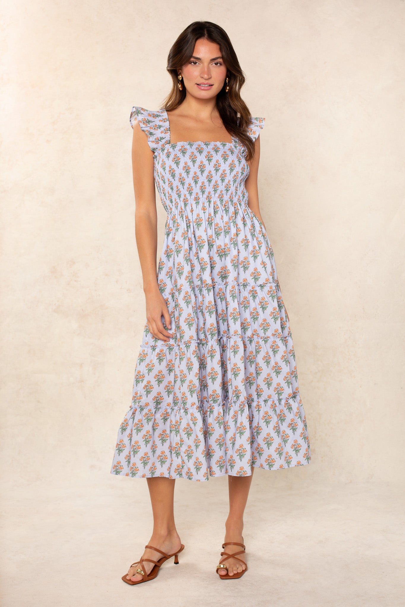 Calypso Smocked Midi Dress Blue Multi / S