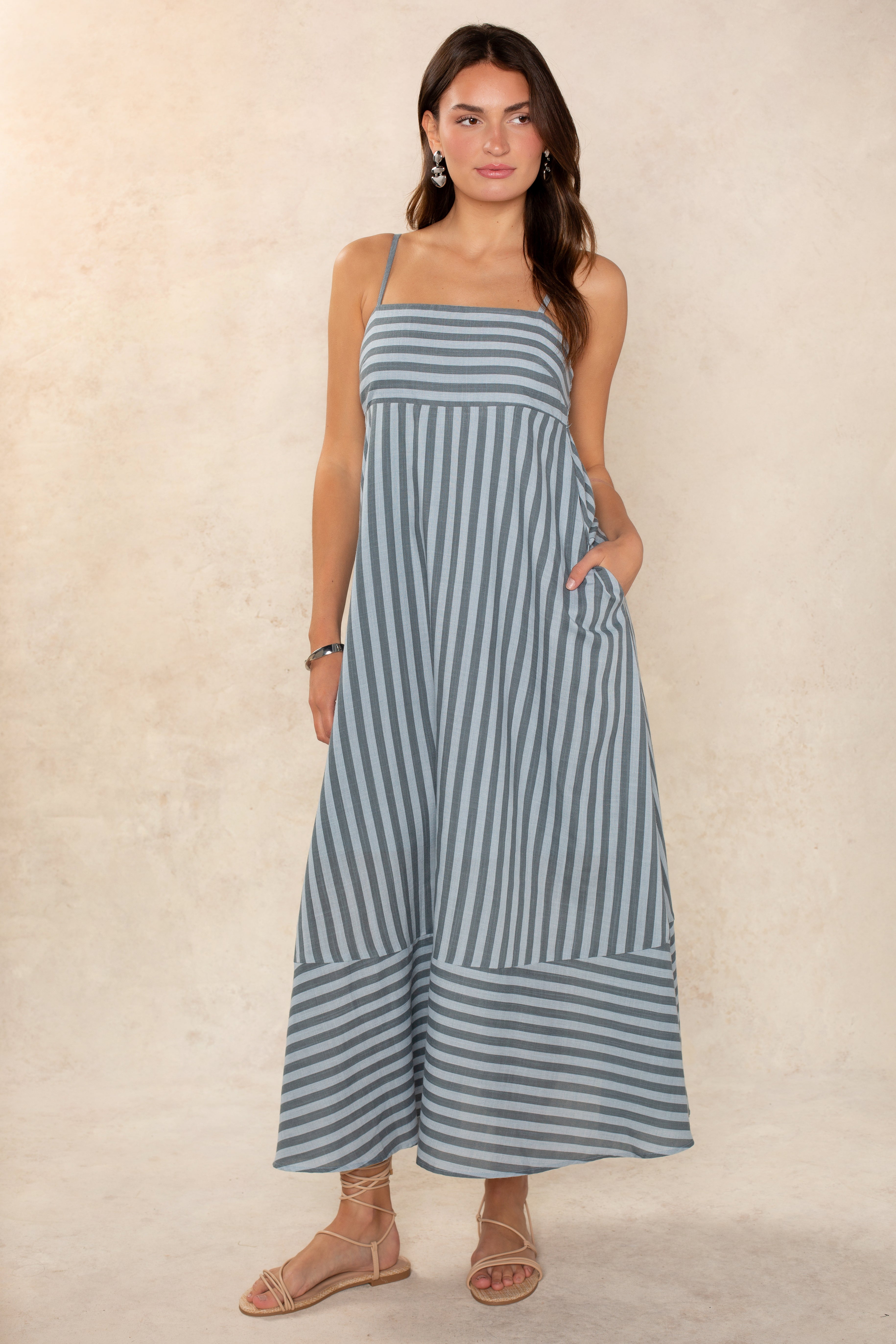 Anya Babydoll Maxi Dress Blue Multi / M