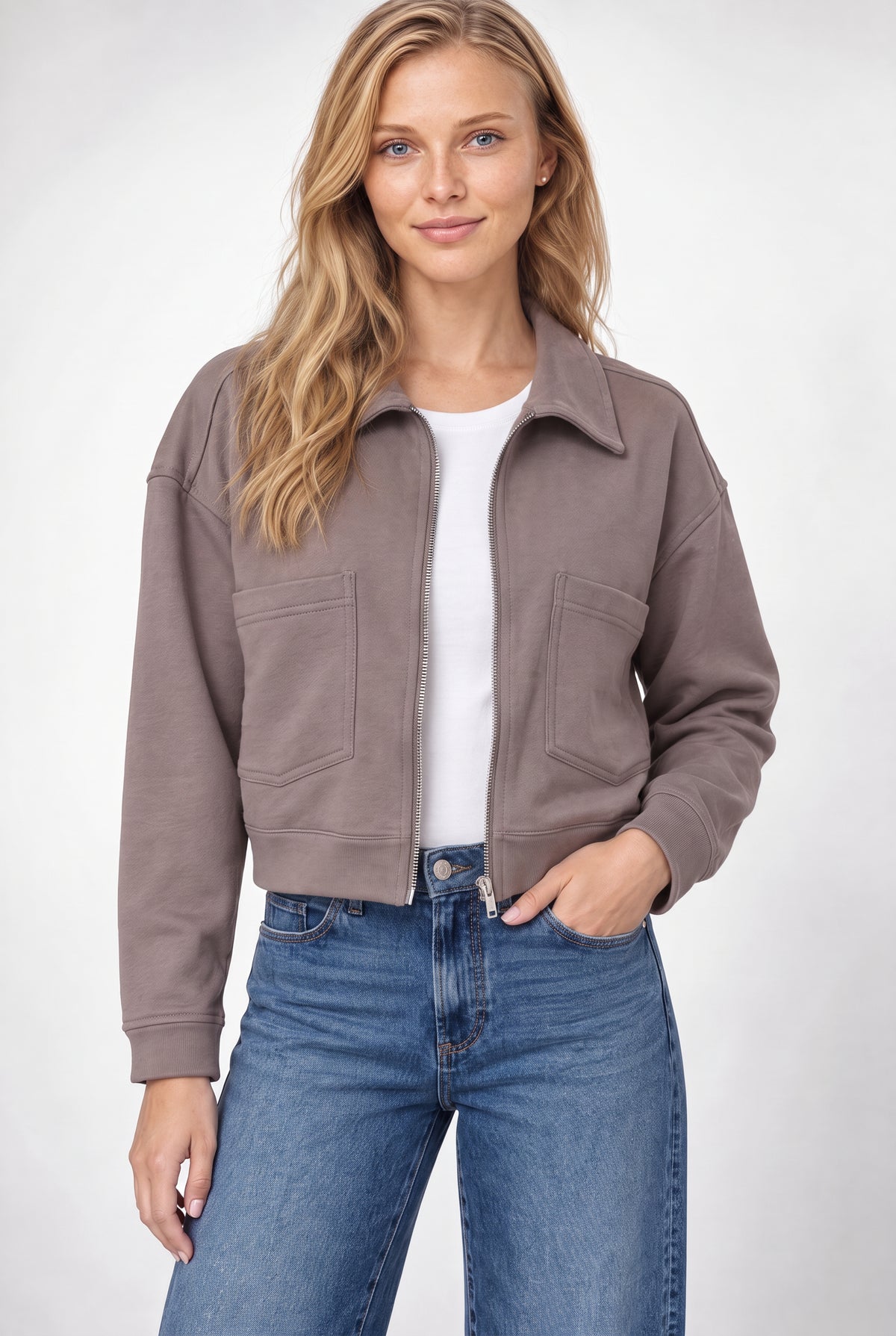 Ali Zip Up Knit Jacket In Brown