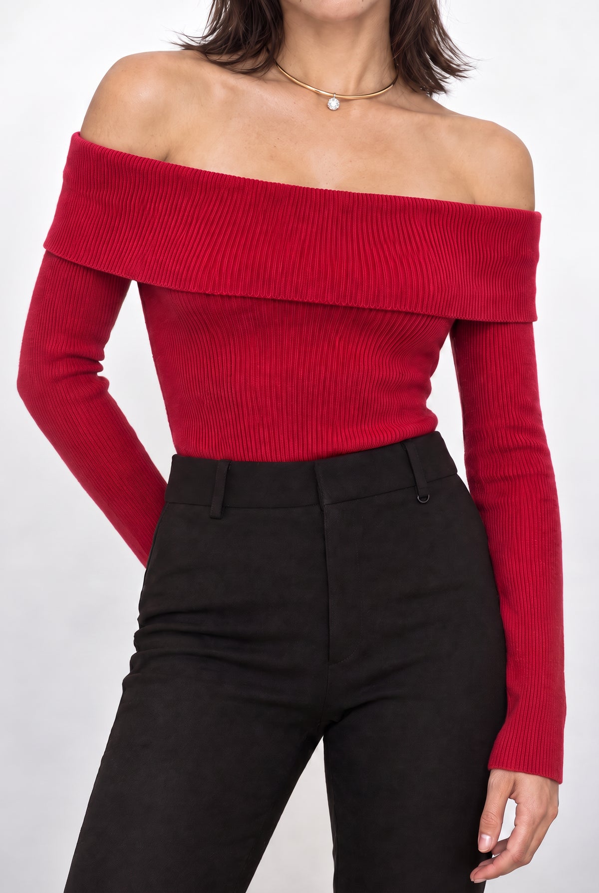 Lyla Off Shoulder Long Sleeve Knit Top In Red