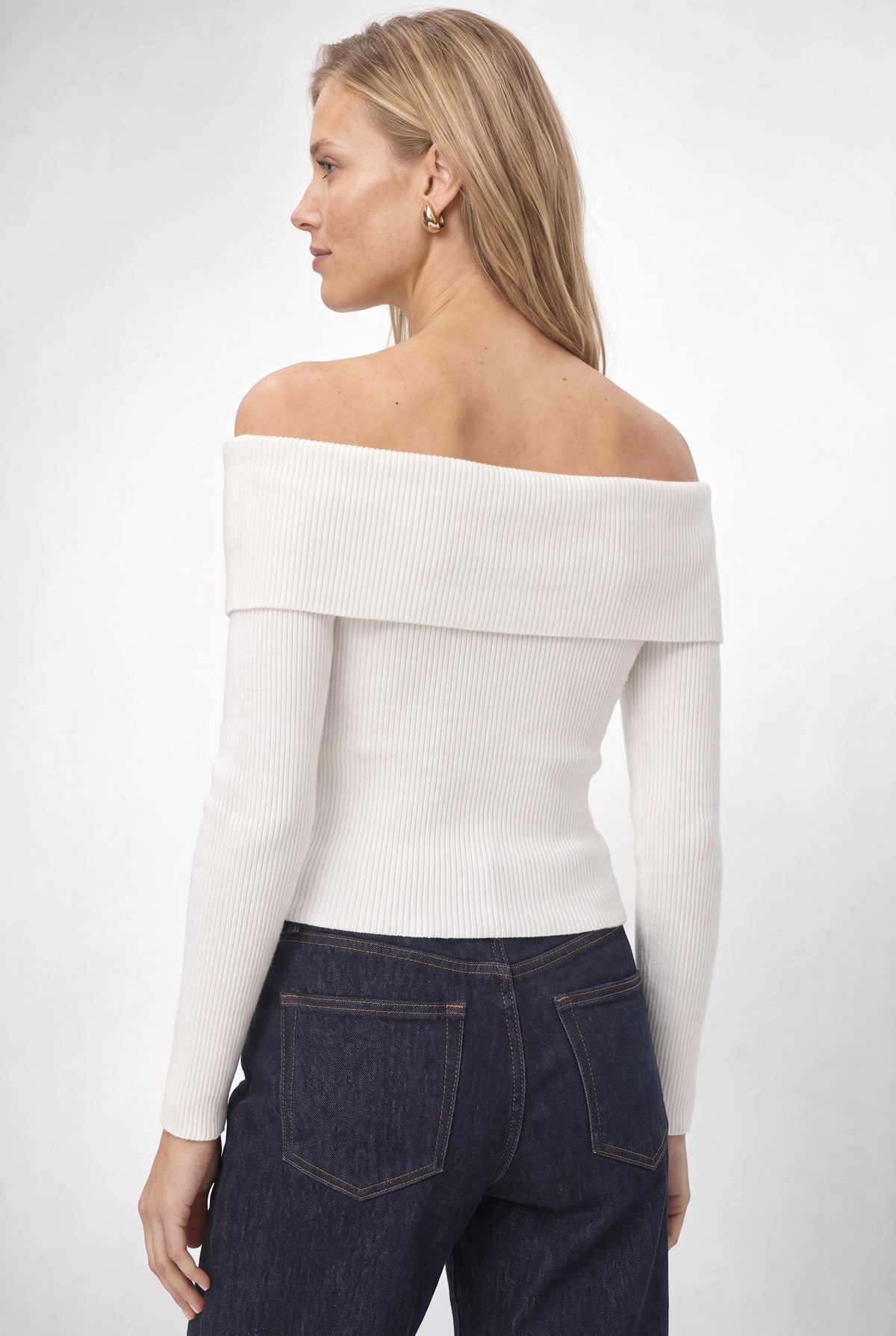 Lyla Off Shoulder Long Sleeve Knit Top In Cream