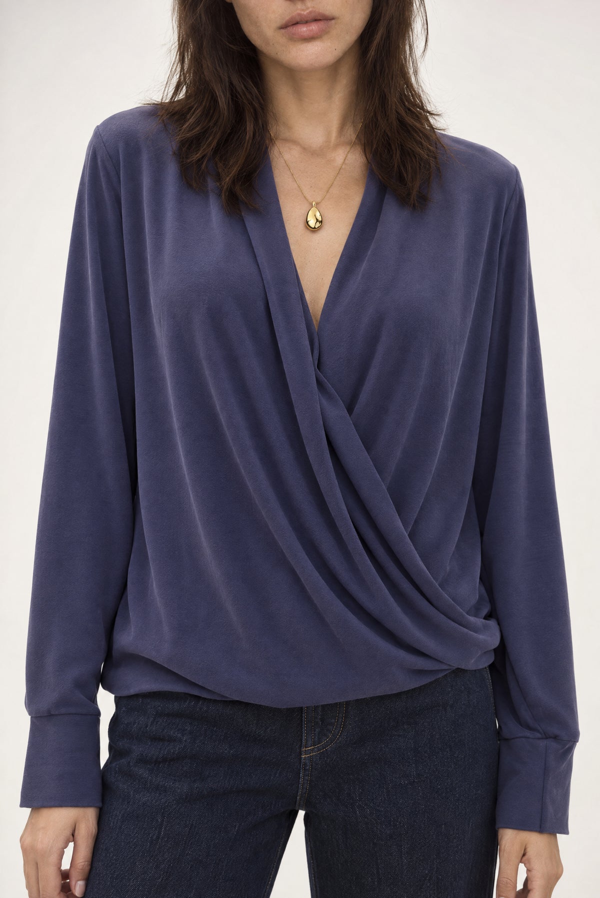 Gina Wrap Cupro Long Sleeve In Navy