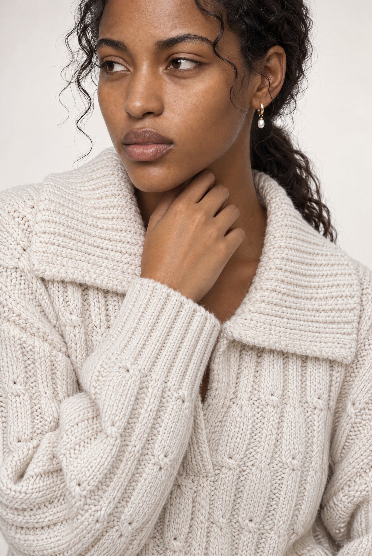 Penny Polo Cable Sweater In Ivory