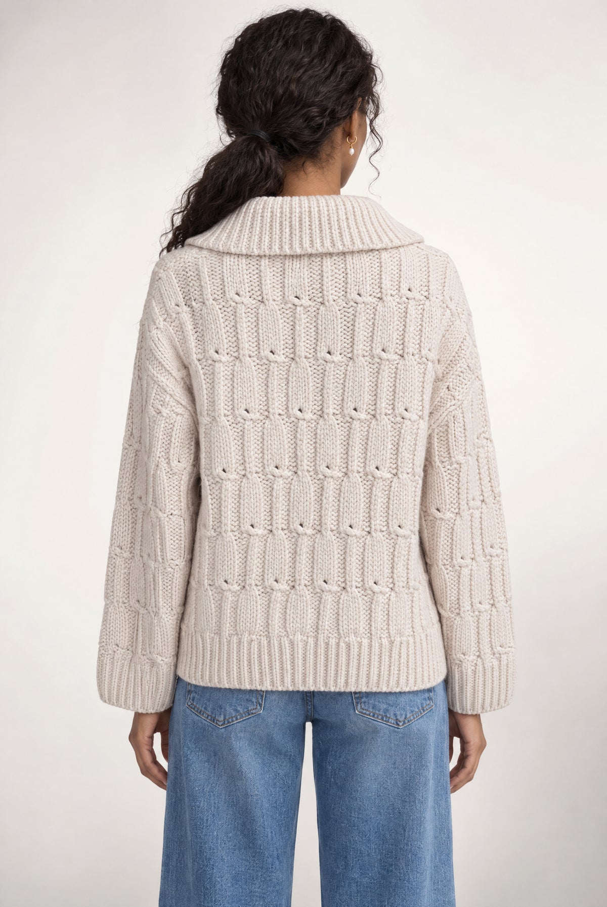 Penny Polo Cable Sweater In Ivory