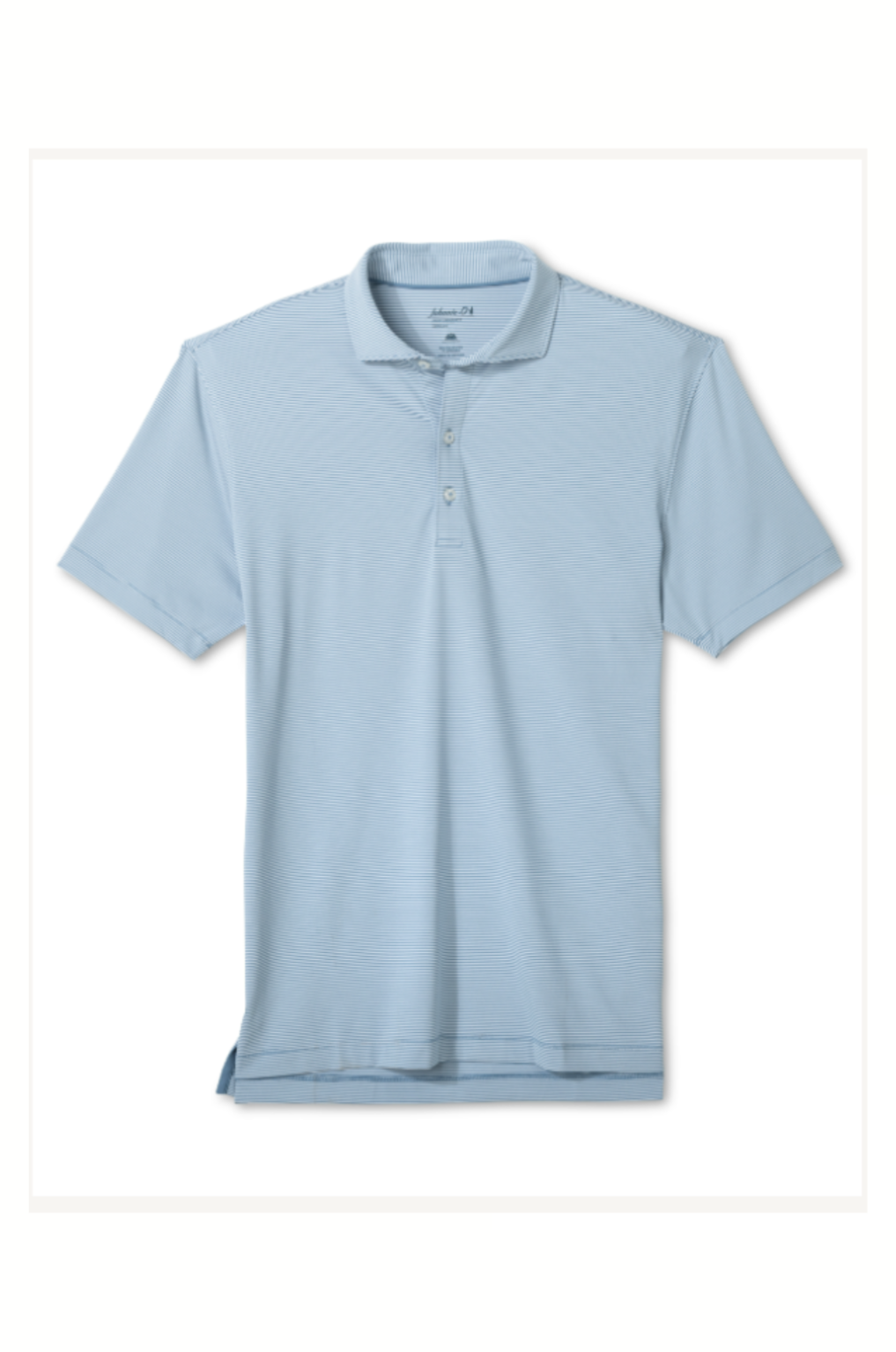 The Lyndonn by Johnnie-O is a blue multi performance polo with SPF 50, moisture-wicking fabric, a collar, and three buttons, shown flat on a white background.