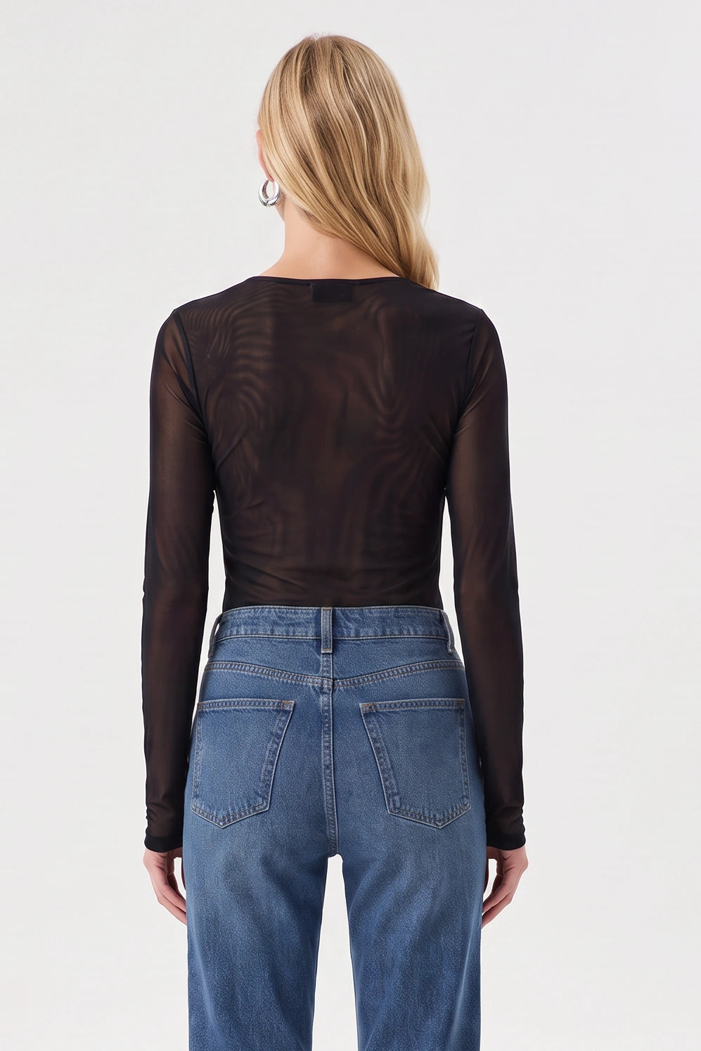 Dakota Ruched Mesh Long Sleeve In Black