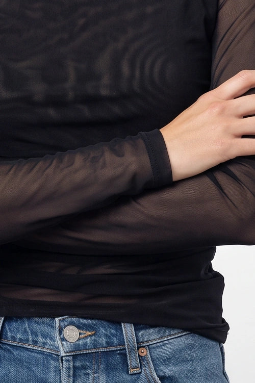 Dakota Ruched Mesh Long Sleeve In Black