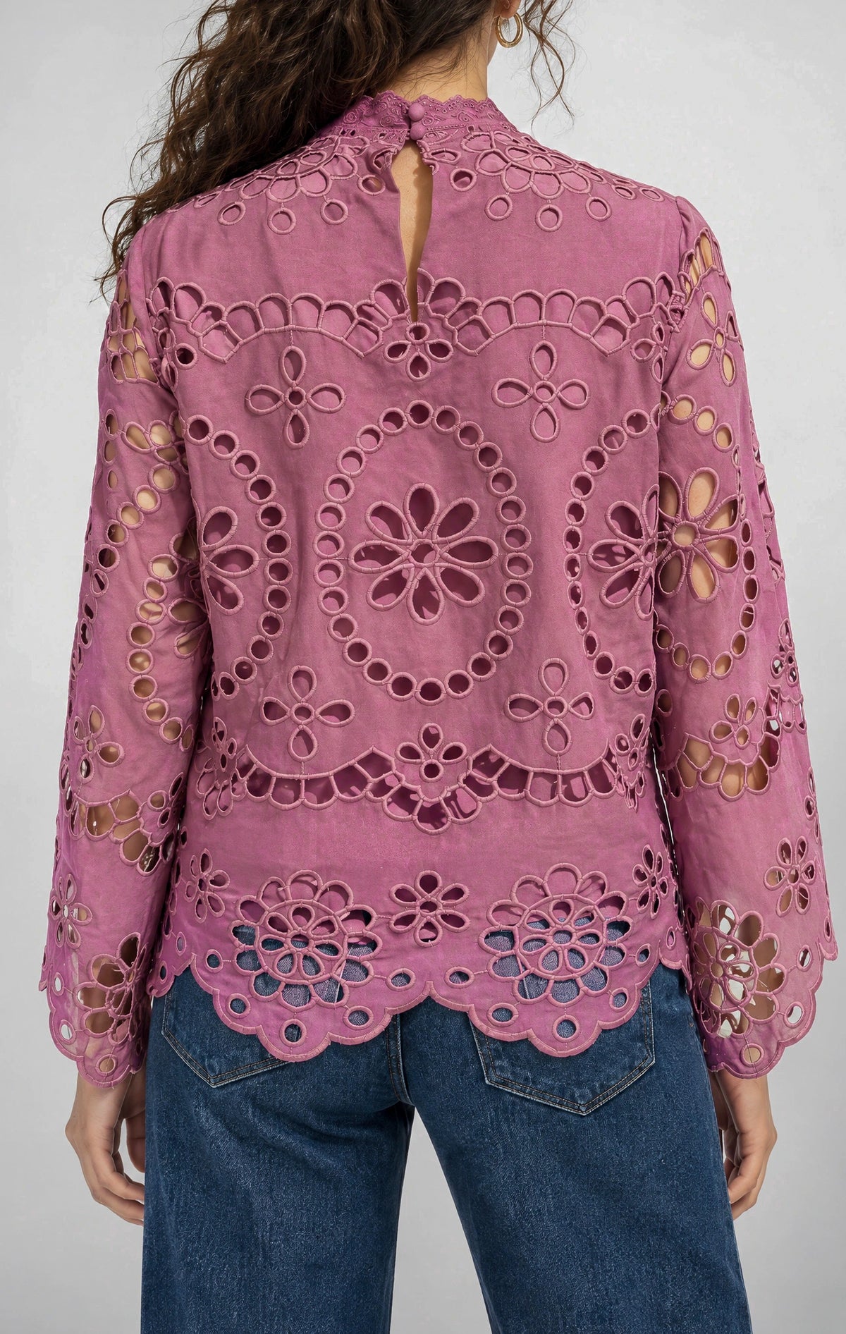 Monica Eyelet Longsleeve In Rosewood