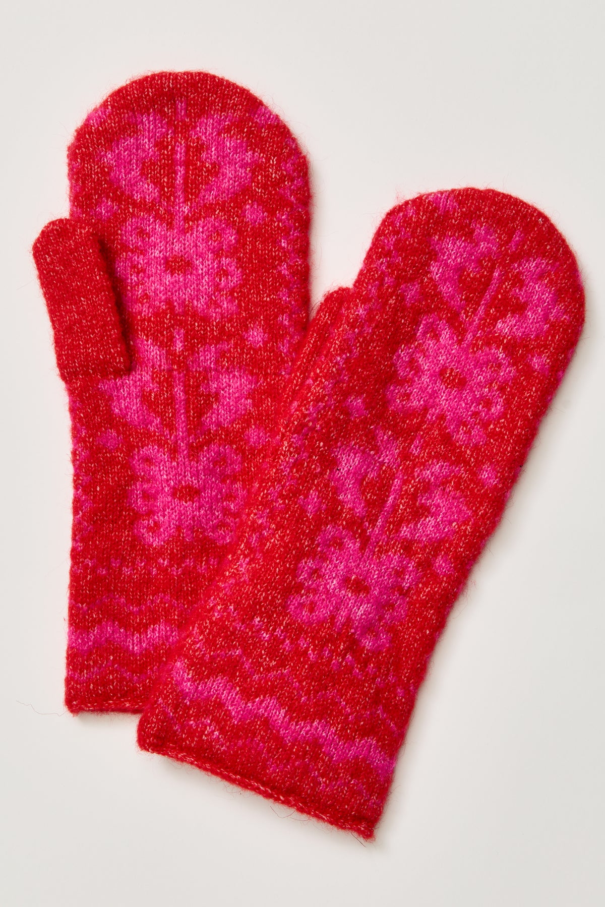Folk Mitten In Pink/Red