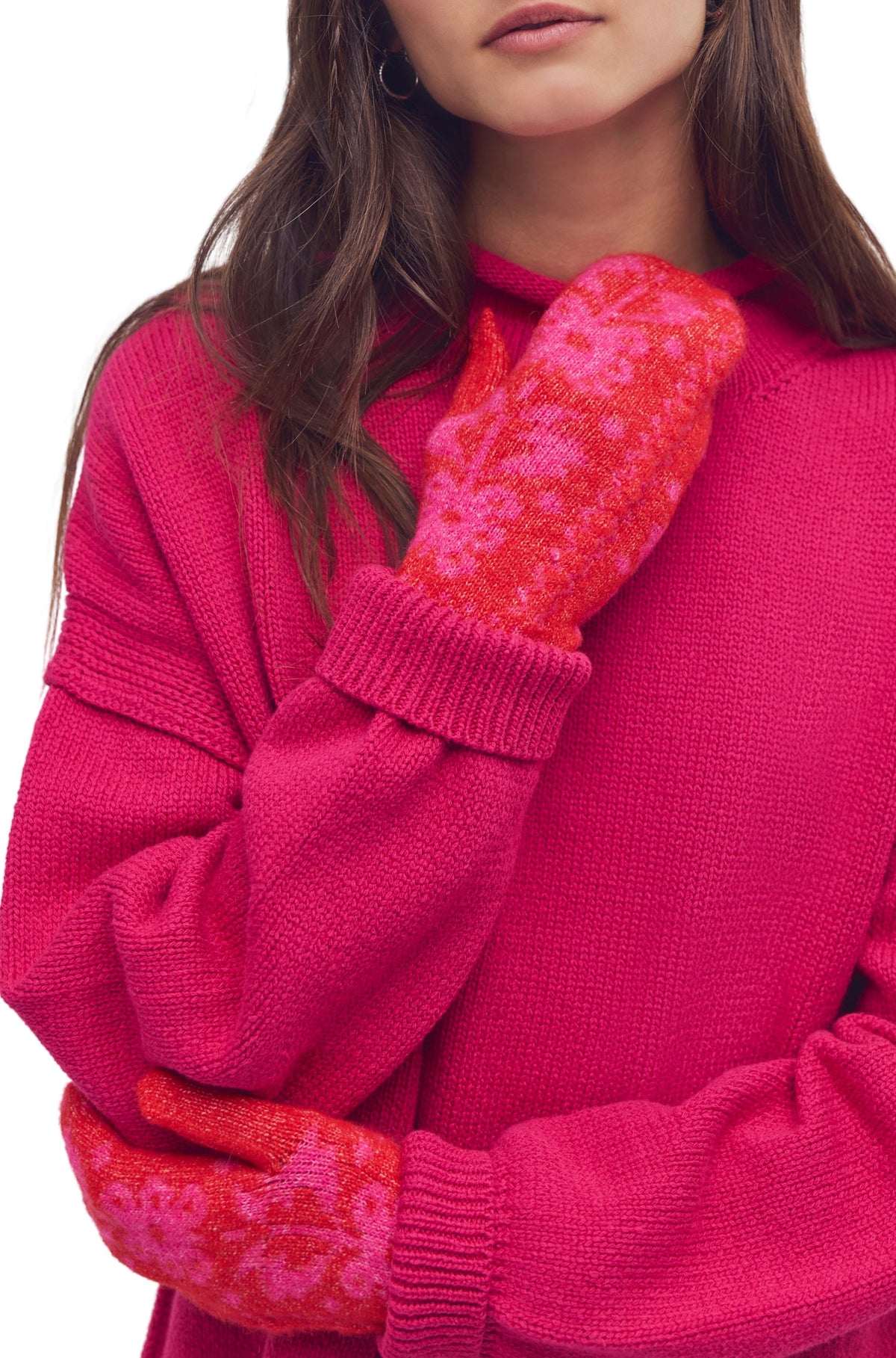 Folk Mitten In Pink/Red