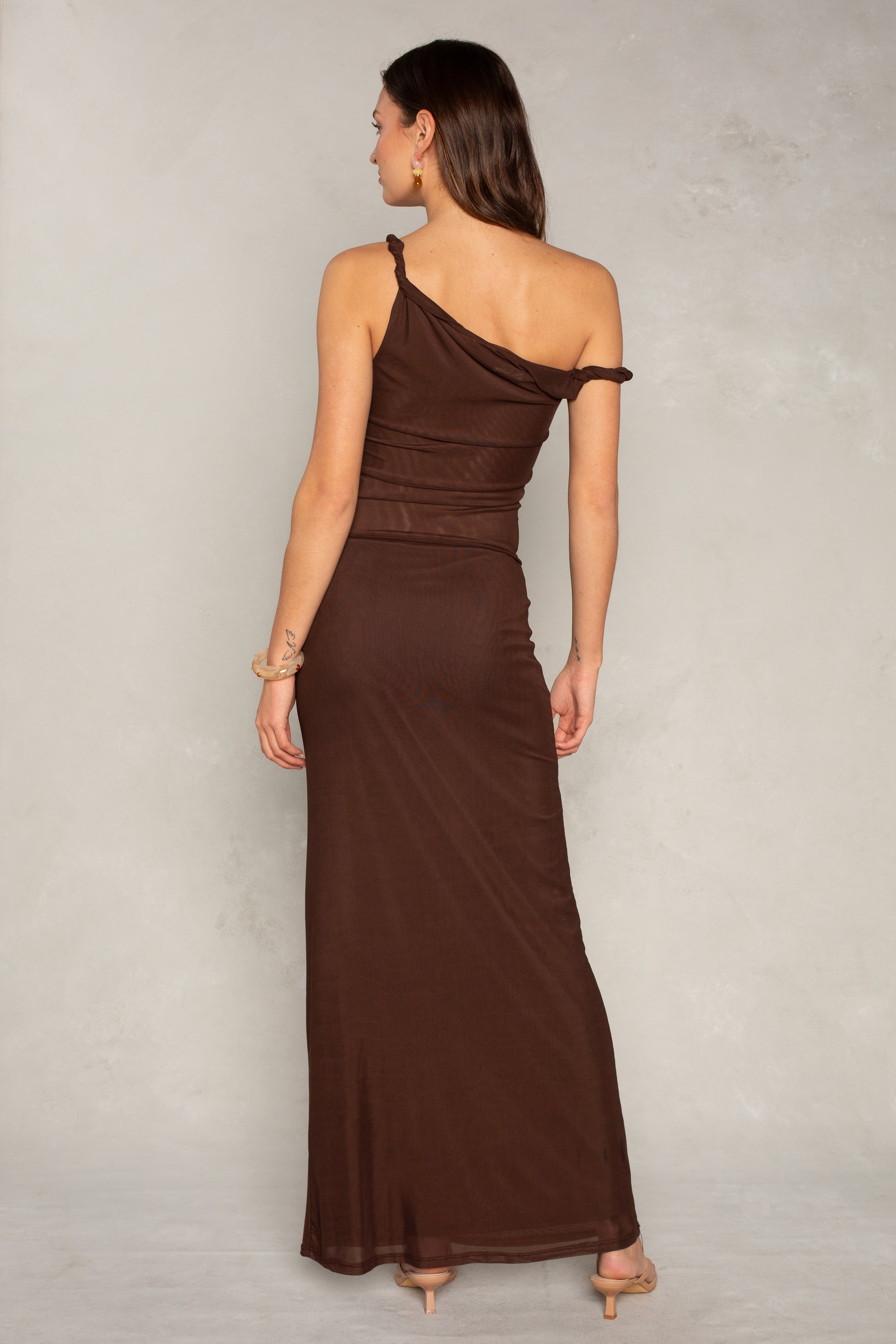 Rachael Mesh Off Shoulder Top - Brown / L