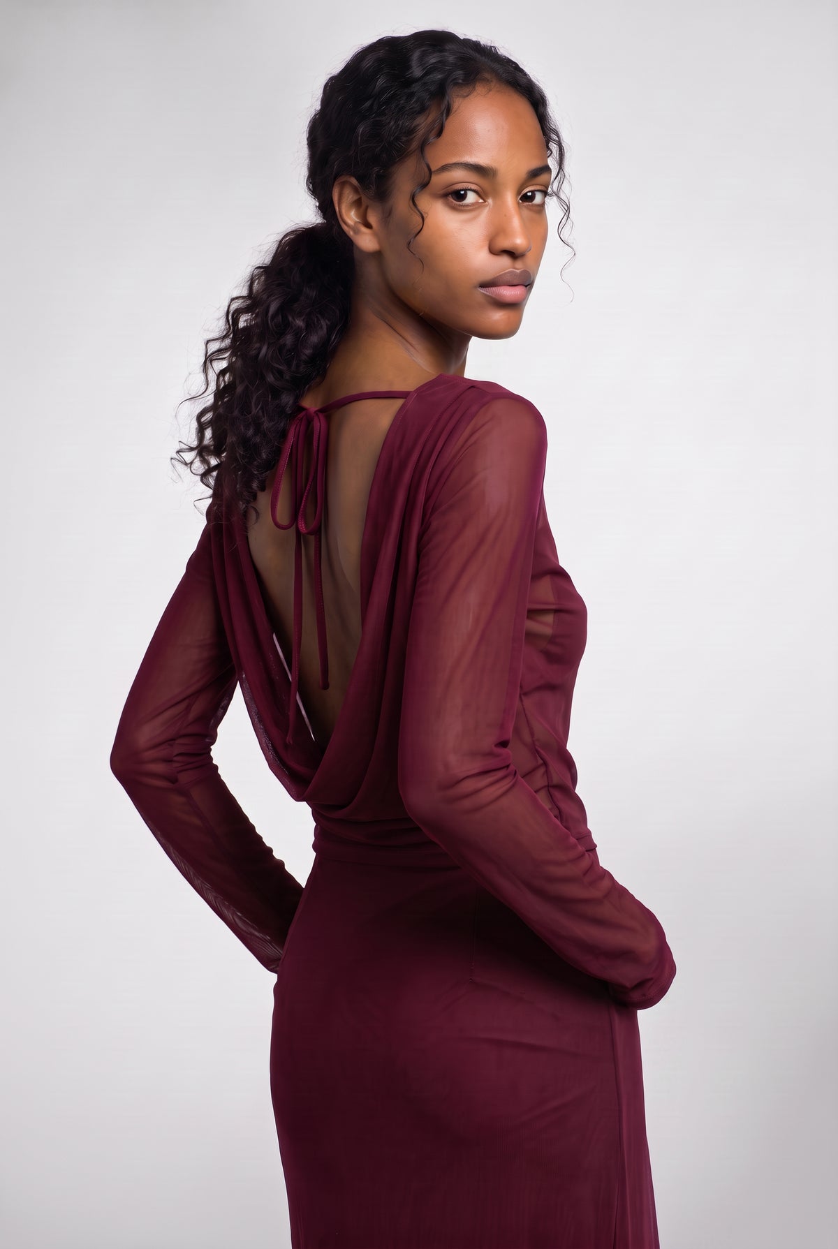 Maddie Cowl Back Mesh Long Sleeve Top